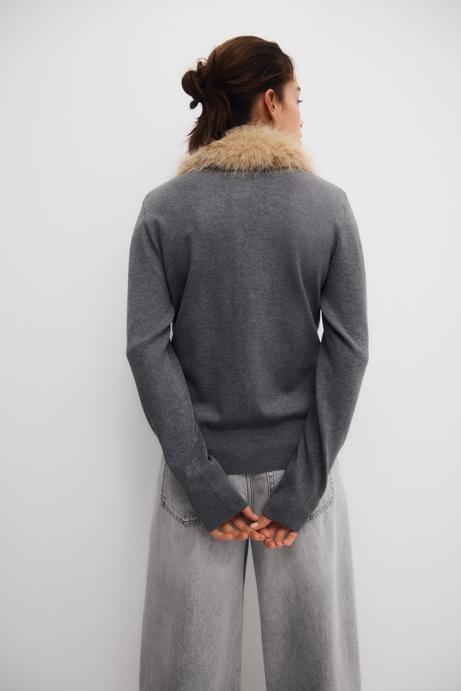 MAMA Cárdigan con cuello - Gris - 4