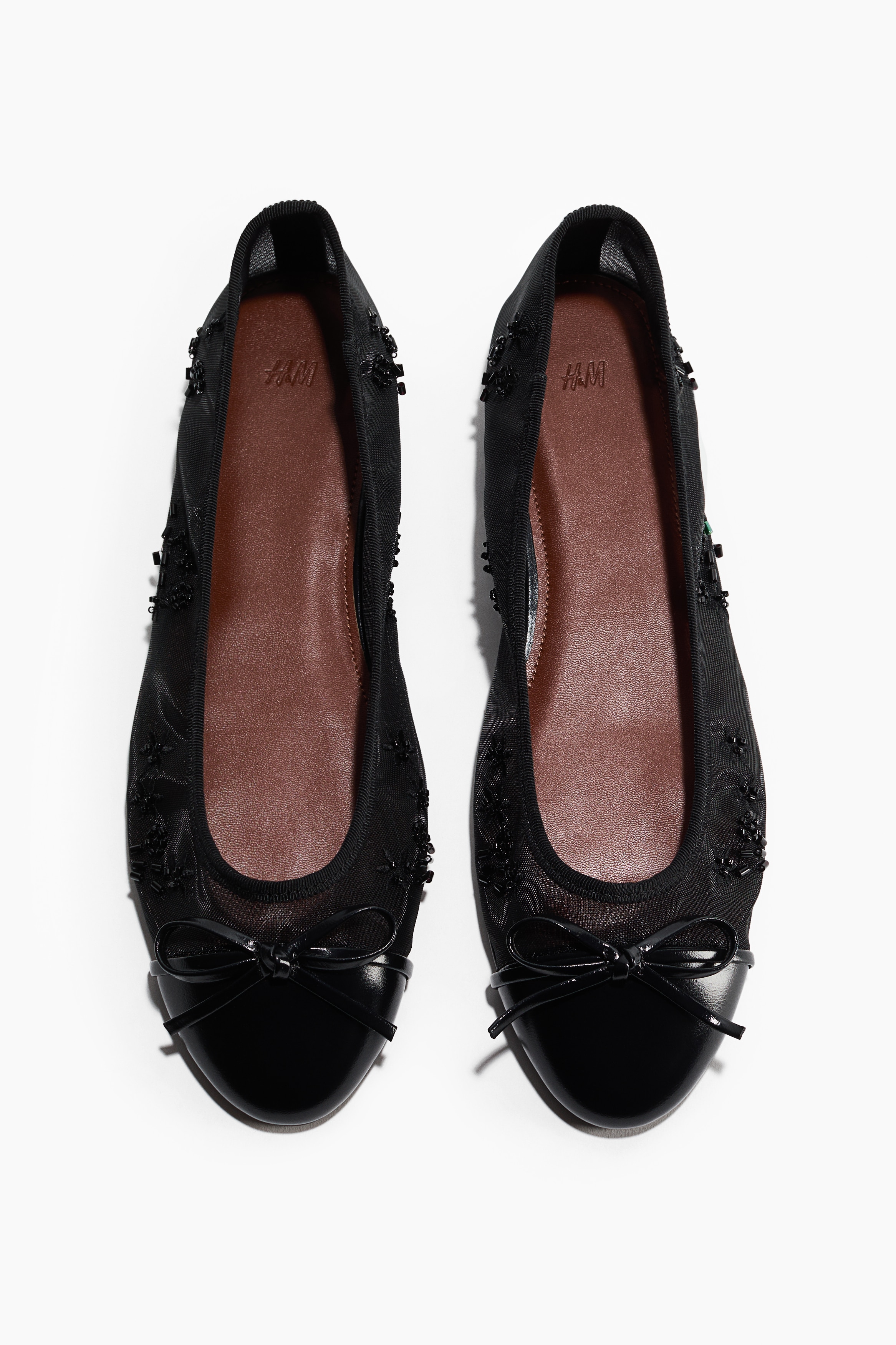 H&m Bead-embellished Ballet Flats In Black