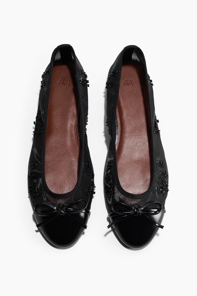 Bead-embellished ballet flats - Black - 1
