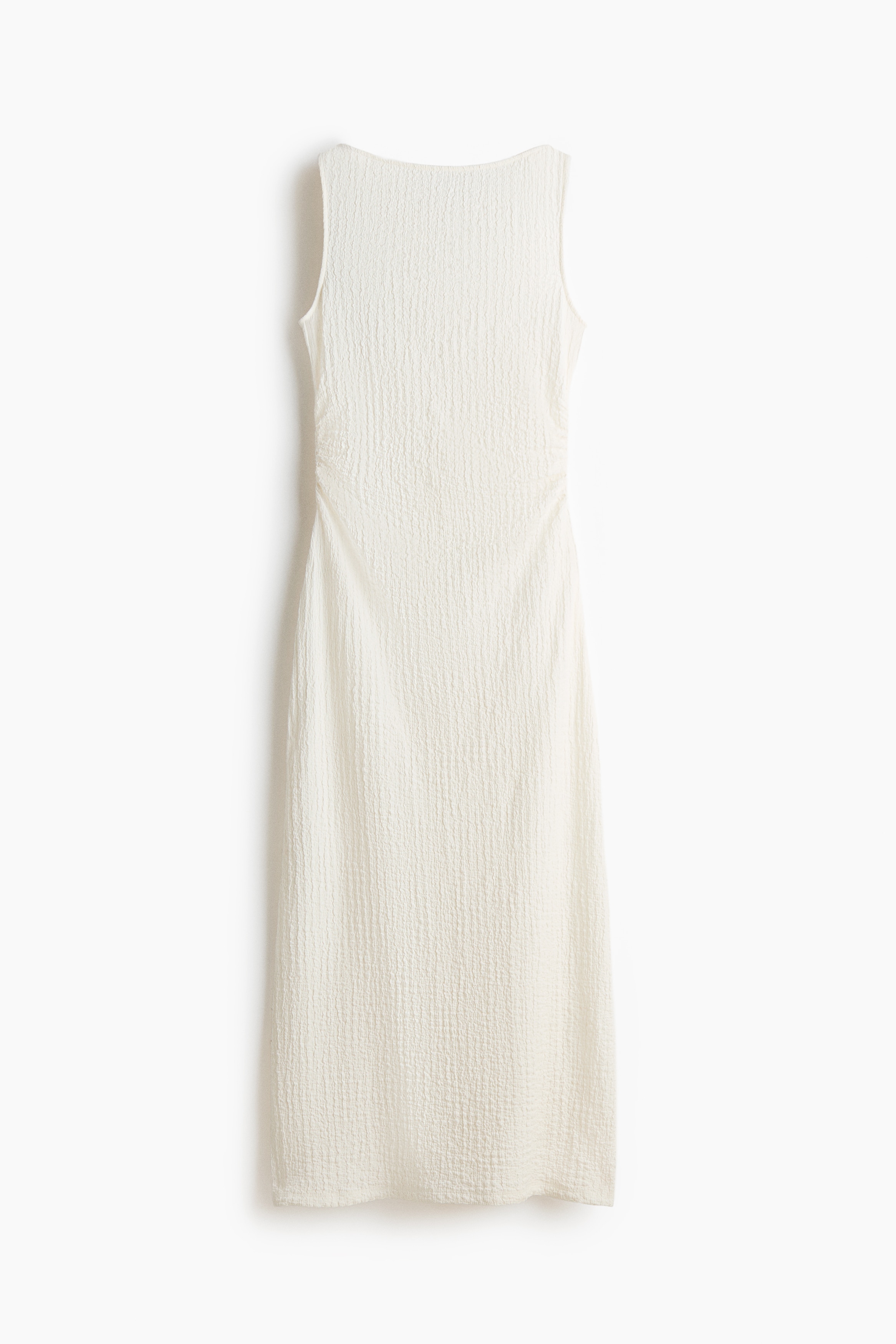 Crinkled Boat-Neck Dress - Cream/Orange