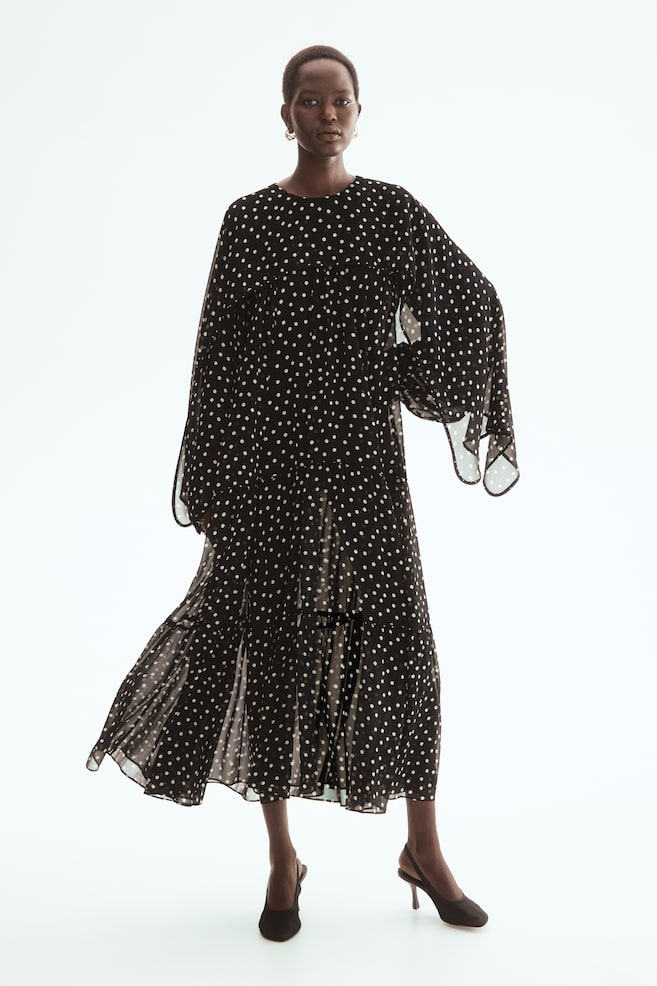 Vestido con capa integrada - Negro/Lunares - 6