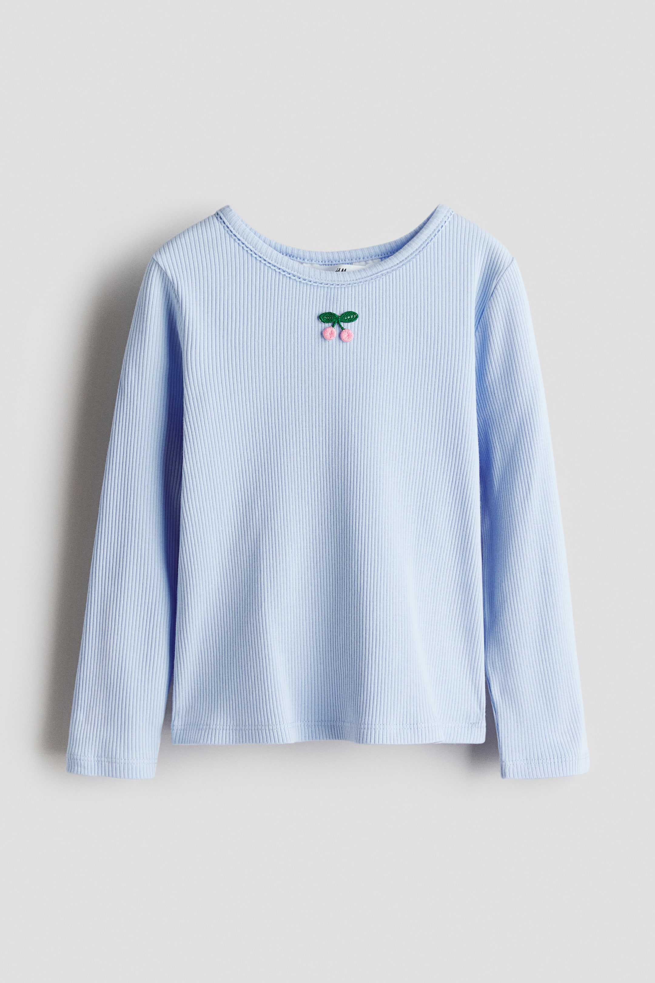 Ampliar la imagen: Top acanalado de algodón - Azul claro/Cerezas - Kids | H&M MX 1