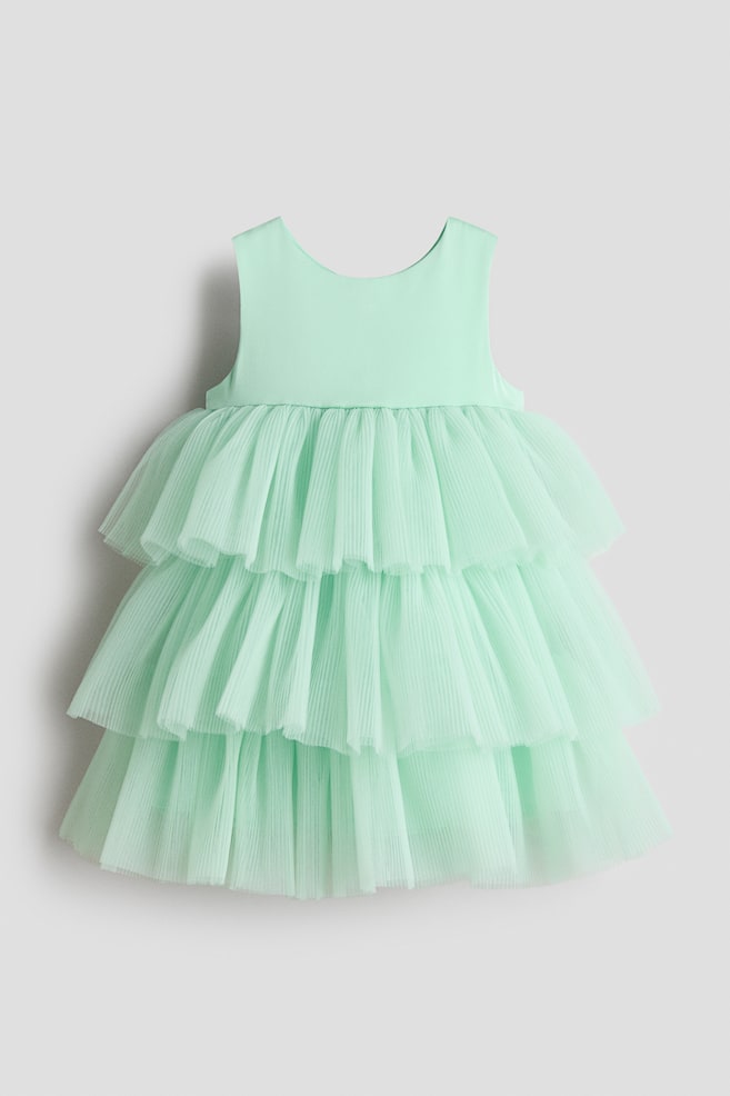 Tiered tulle-skirt dress - Mint green/Cream/Floral/Dark pink - 1