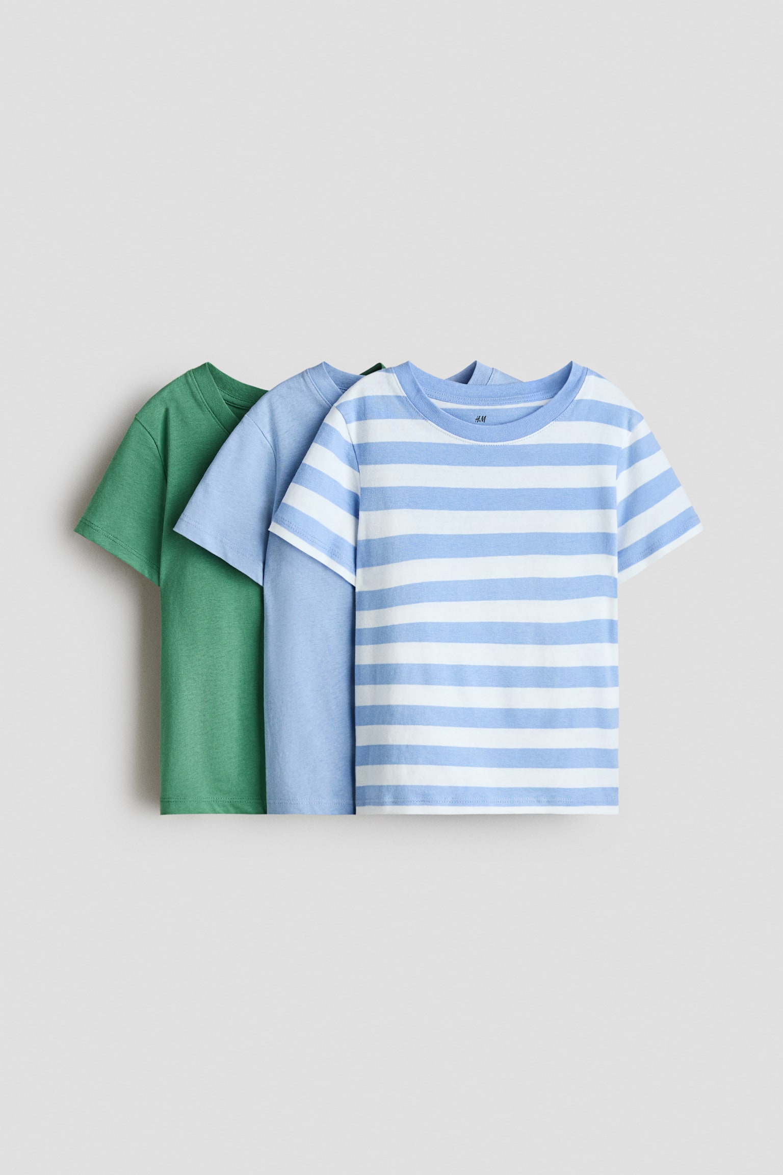 3-pack cotton T-shirts - Light blue/Green/Yellow/Blue striped