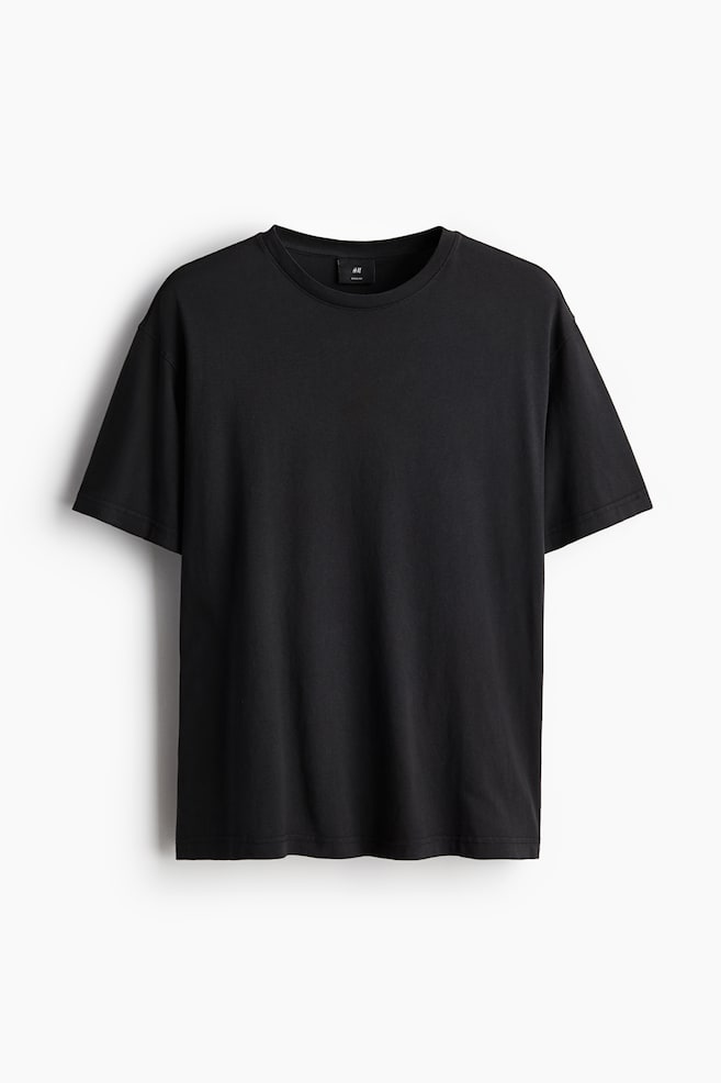 T-shirt o spranym wyglądzie Loose Fit - Czarny - 1