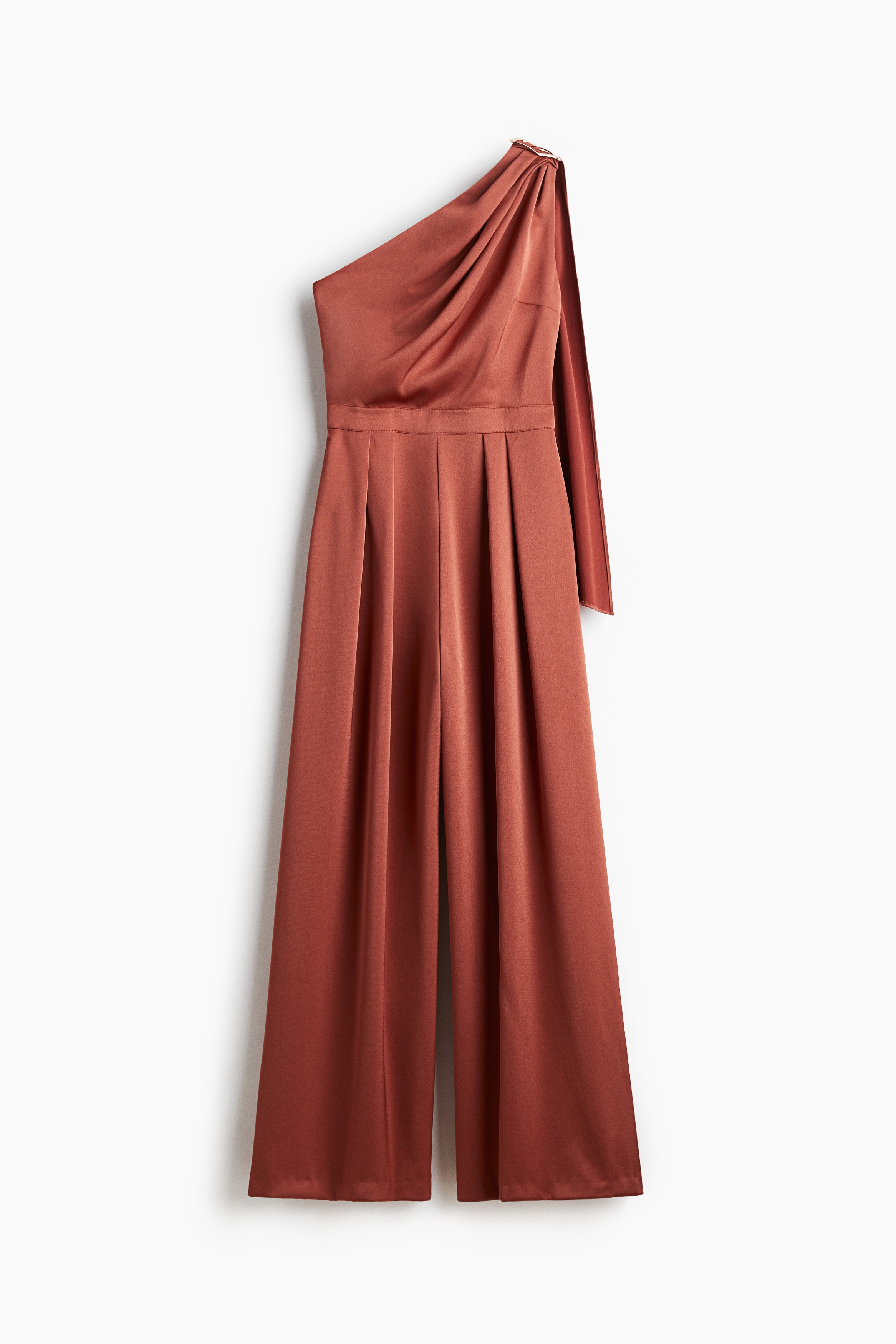 One-shoulder satin jumpsuit - Dark orange