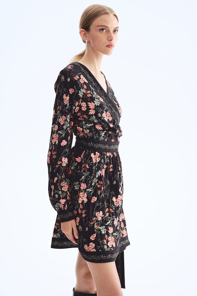 Wrap Dress - Black/floral - 4