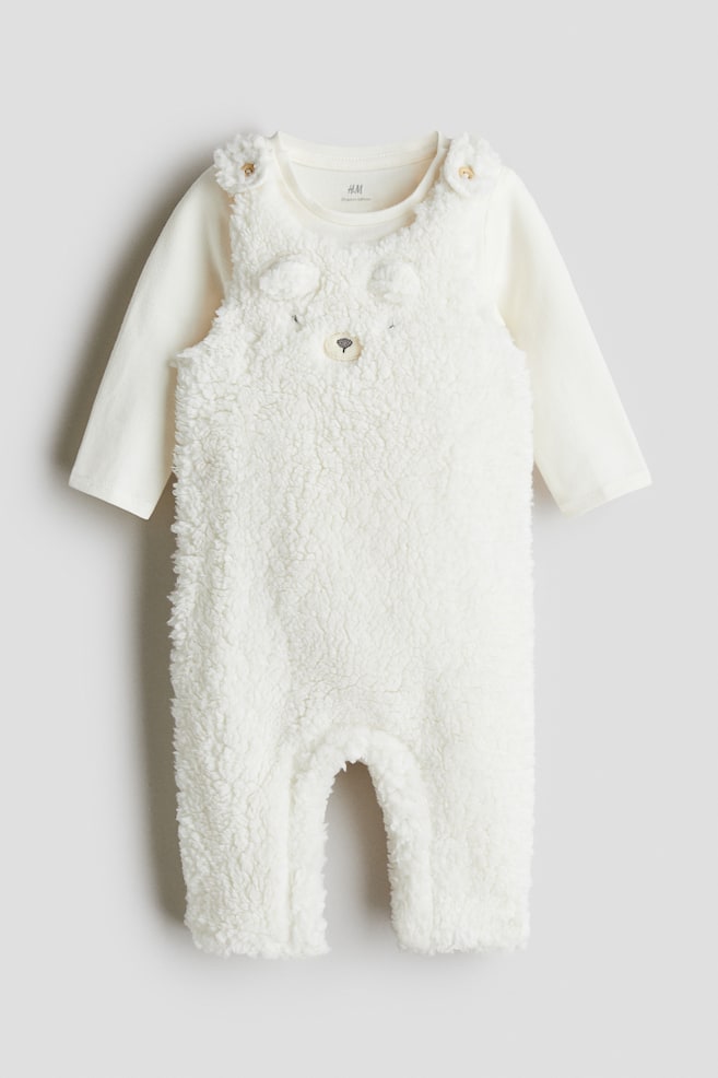 2-Piece Overalls and Bodysuit Set - White - 1