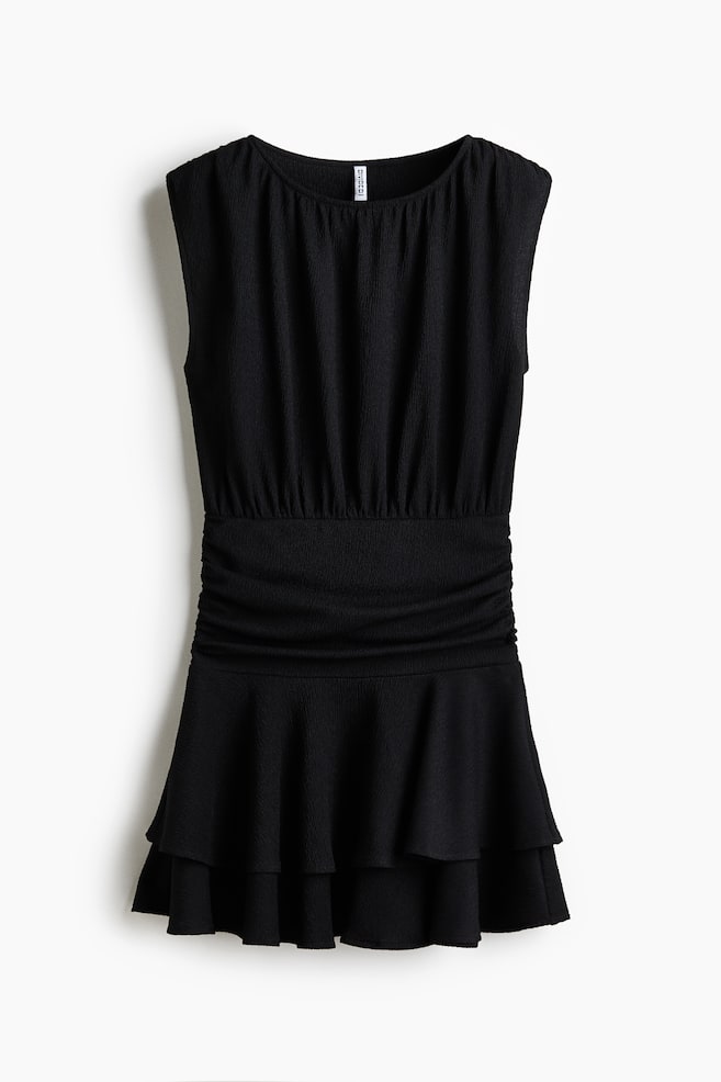 Crinkled tiered dress - Black/Black/Patterned - 1