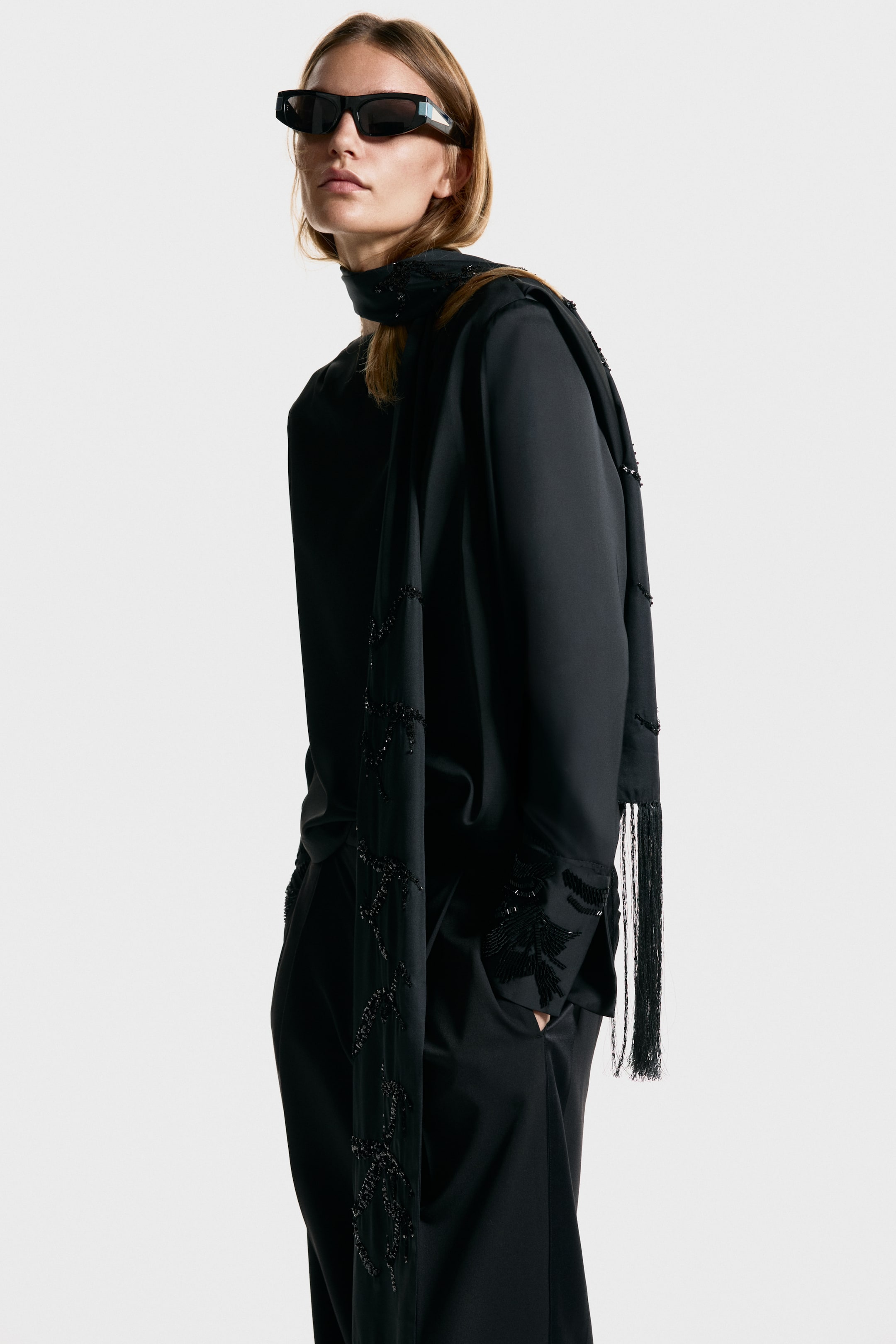 View larger image: Bead-embroidered cowl-back blouse - Black - Ladies | H&M 1