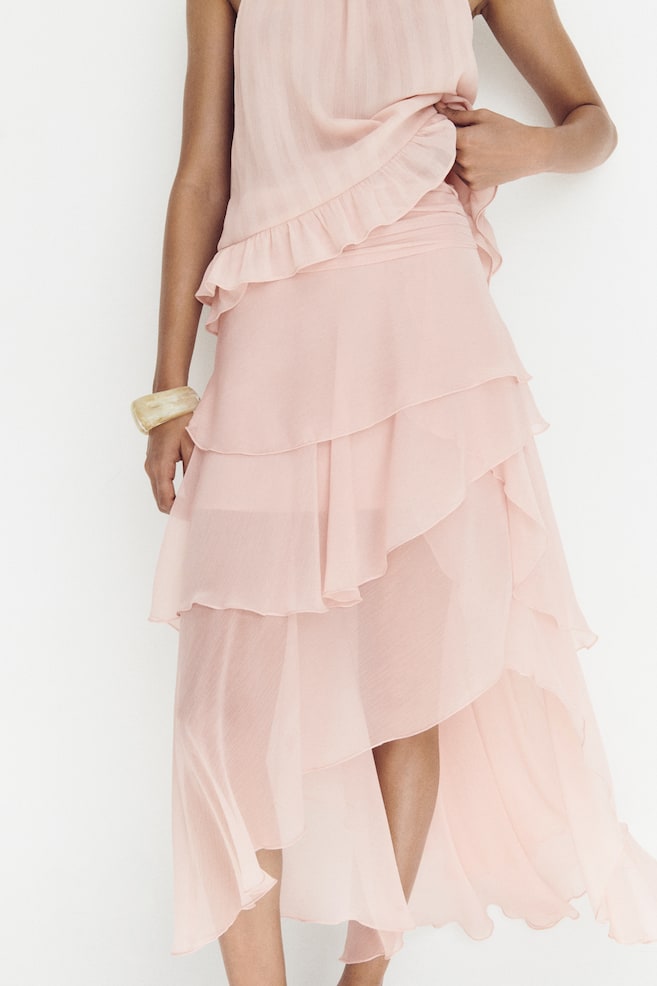 Jupe à étages en mousseline-Rose clair - 3