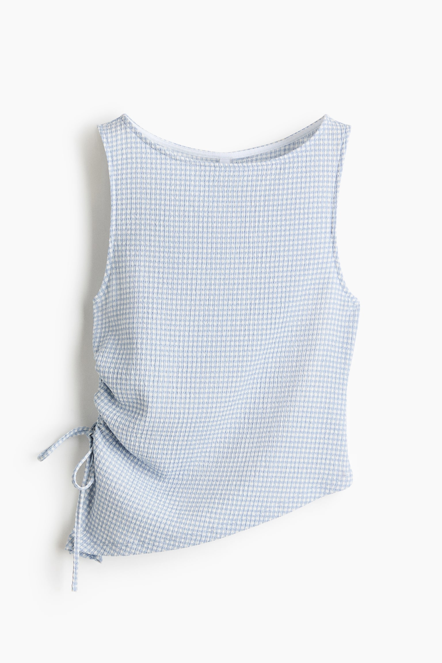 Crinkled Drawstring-Detail Top - Light blue/checked - 1