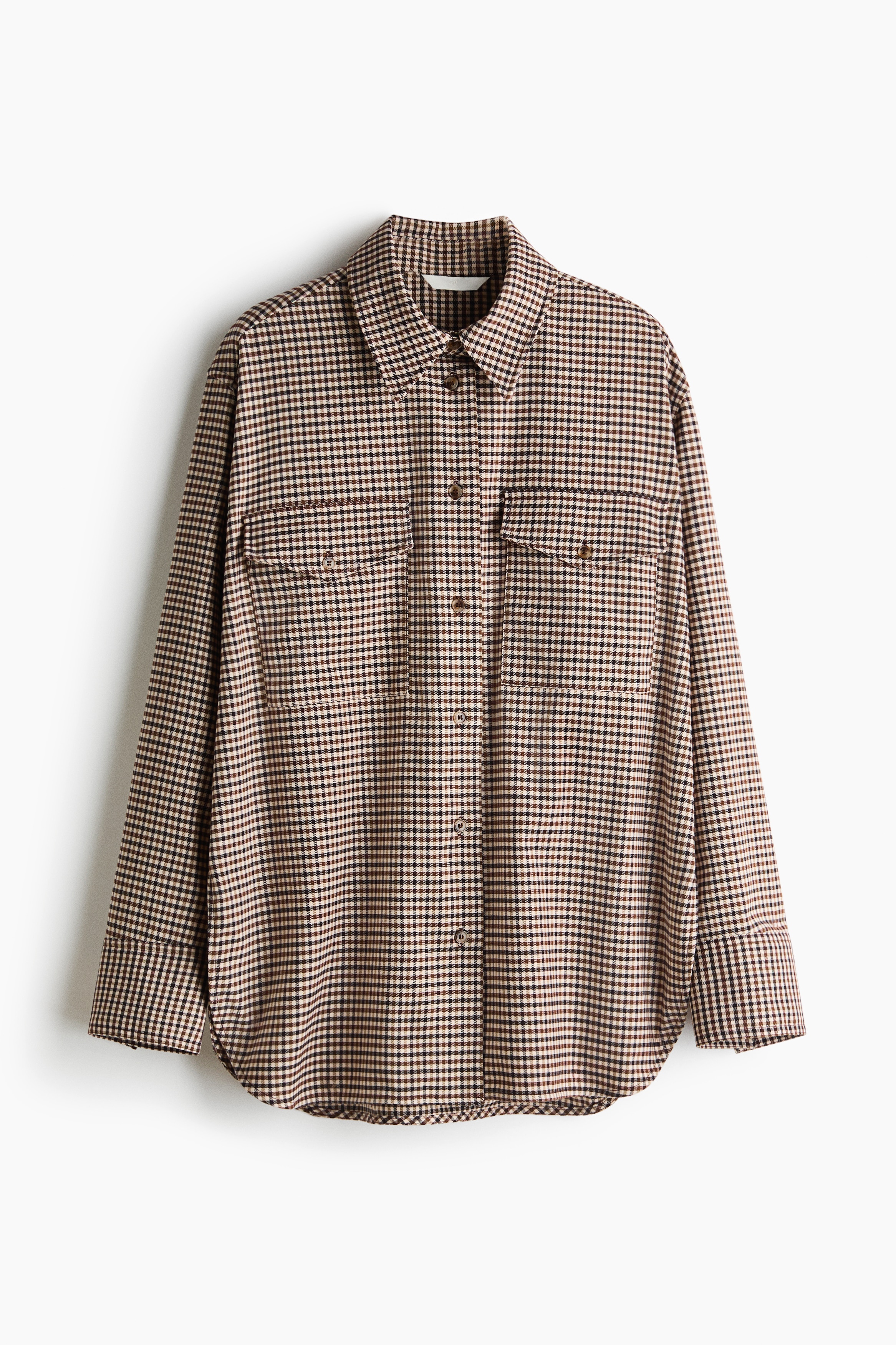 Oversized Flannel Shirt - Light beige/gingham