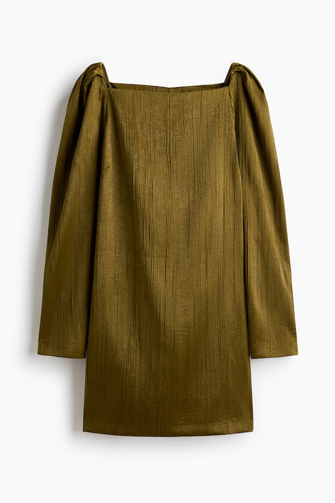 Crêpe-Kleid mit Karree-Ausschnitt - Goldenes Olivgrün/Schwarz - 1