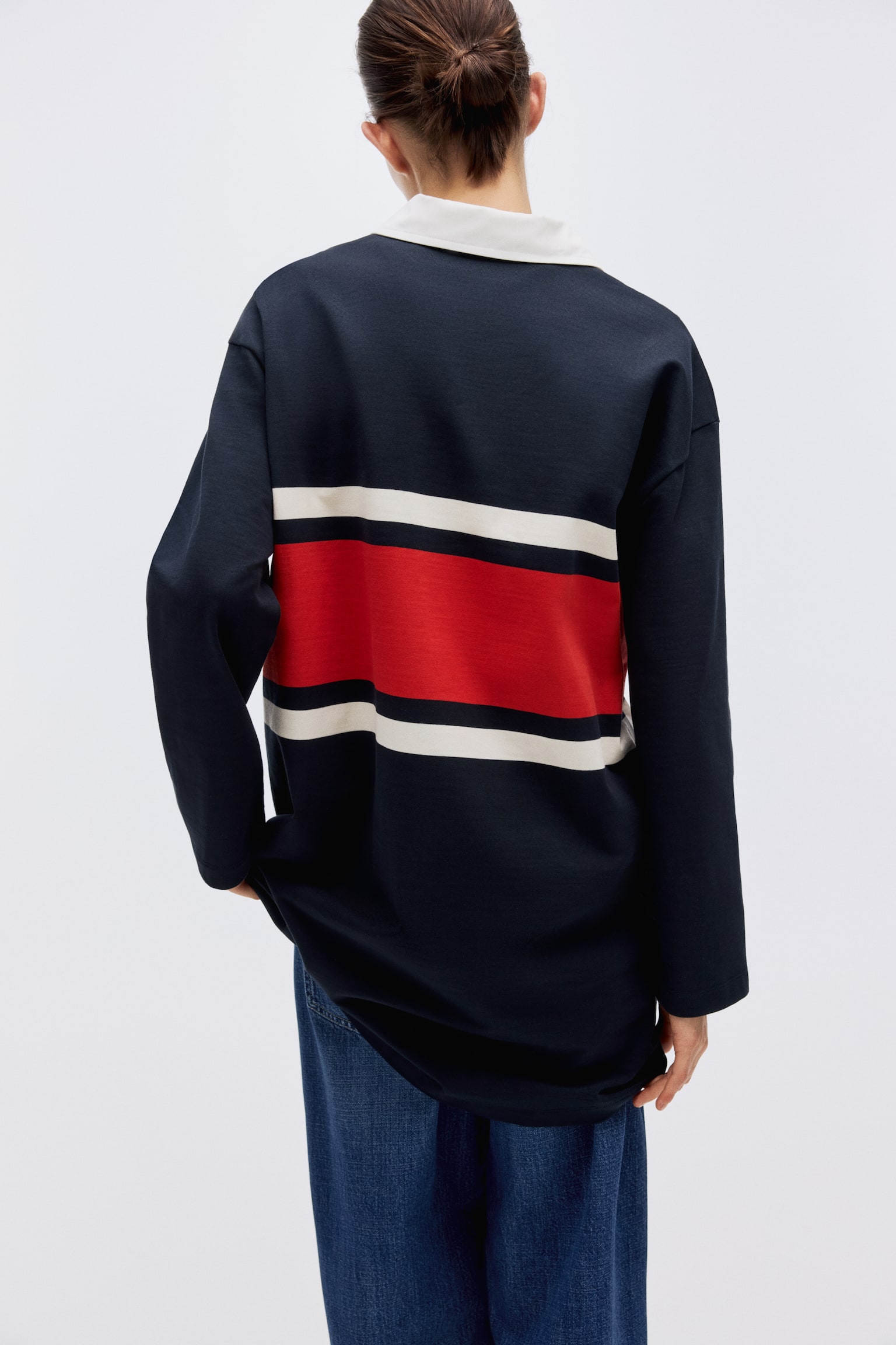 Женская рубашка H&M Long Rugby Shirt, цвет: Тёмно-синий / Полосатый — фото 5