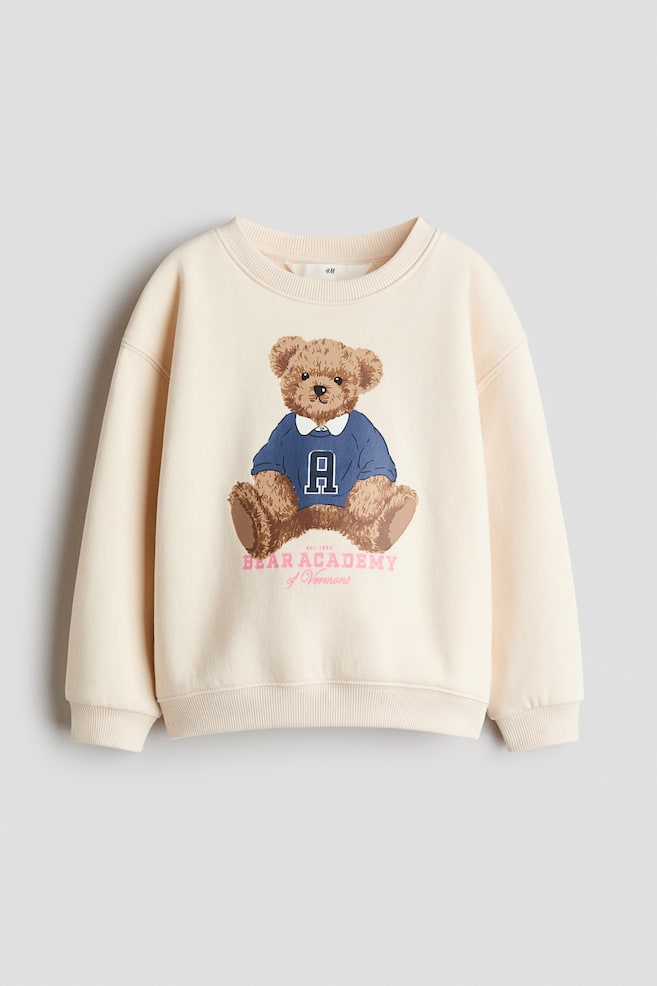 Brushed-Inside Sweatshirt with Printed Motif - Light beige/Bear Academy/Pink/Bonjour/Dusty purple/L'Amour Paris/Pale purple/unicorns/Taupe/floral - 1