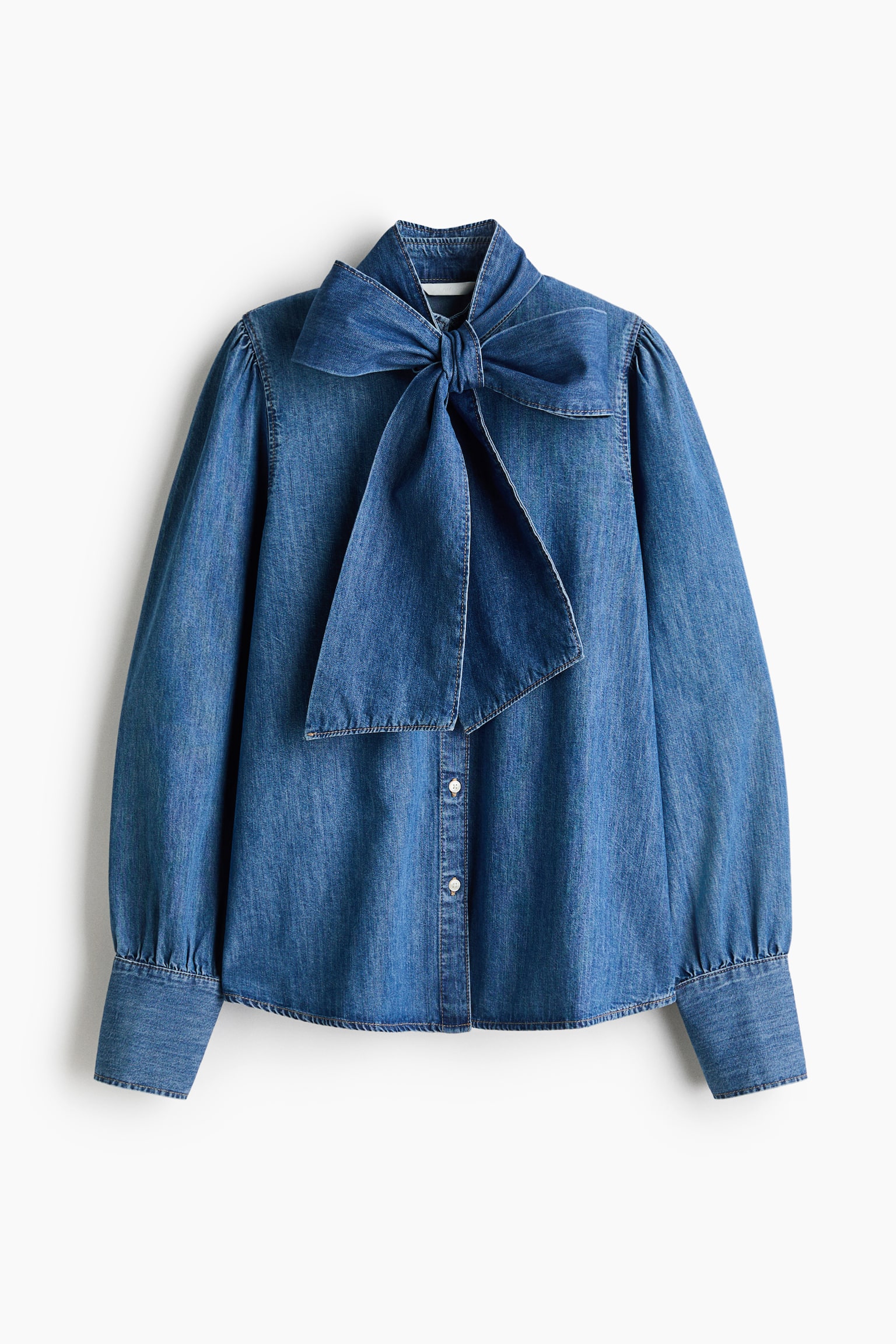 Blouse en denim avec écharpe - Bleu denim - 7