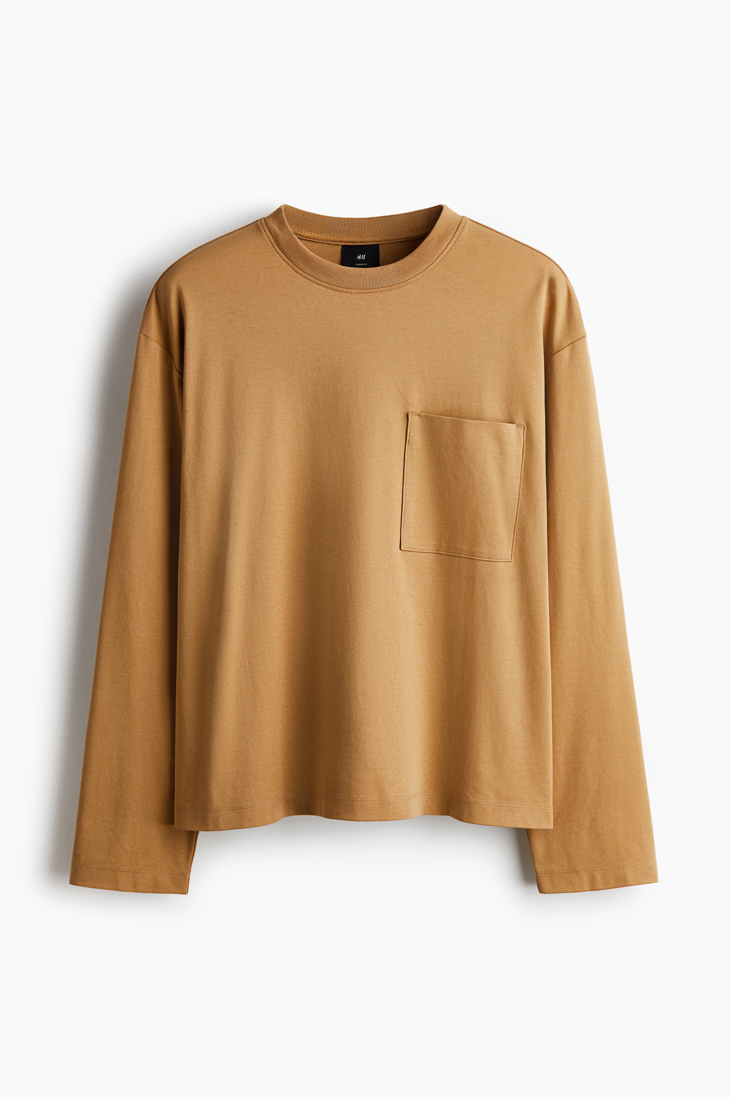 Loose Fit Long-sleeved jersey top - Beige/Dark brown/White/Black/White