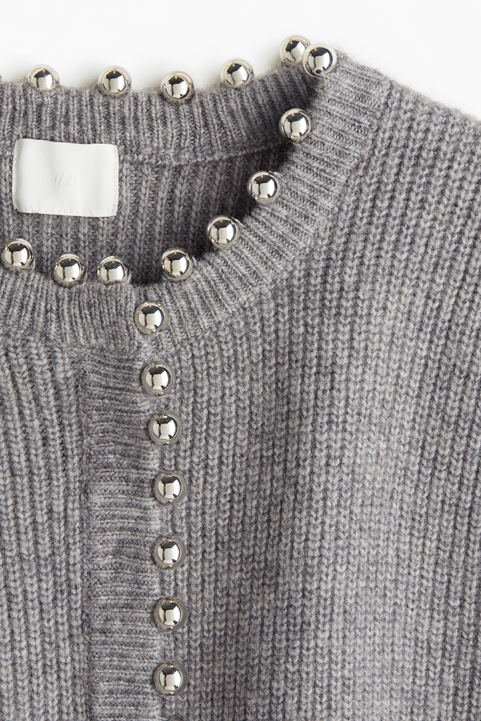 Bead-embellished rib-knit cardigan - Grey marl - 4