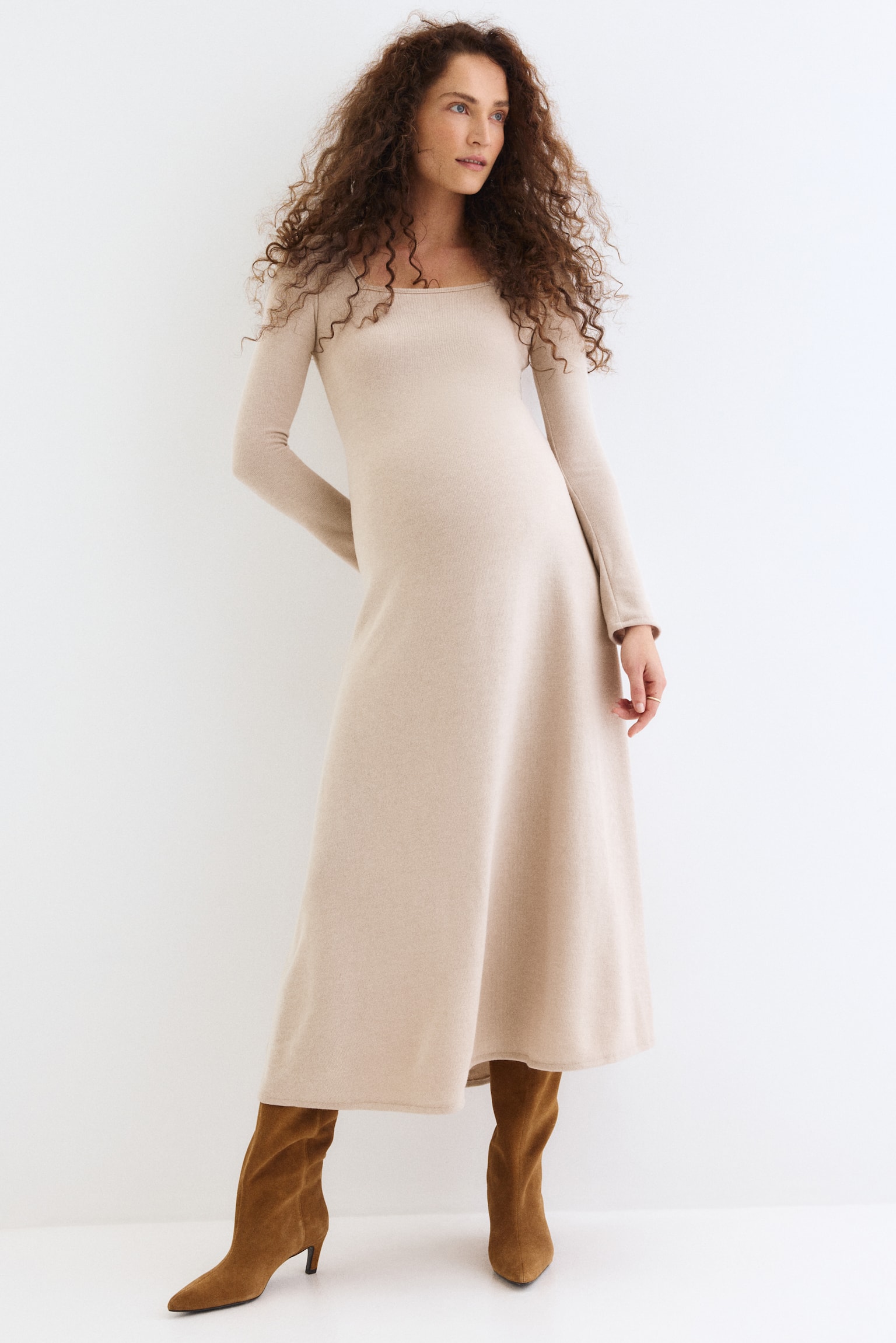MAMA Fine-knit dress - Light beige - 1