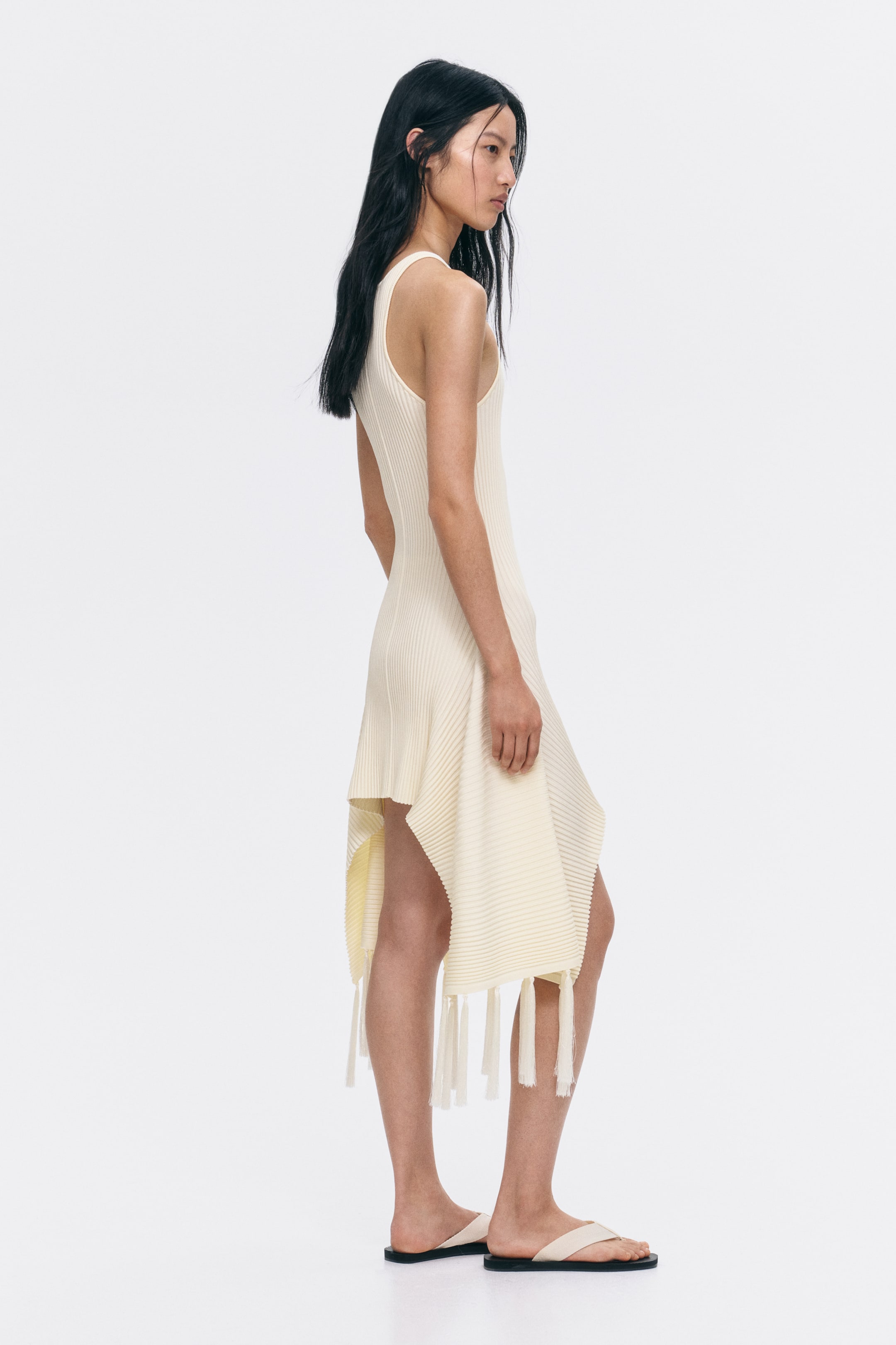 Fringed Rib-Knit Dress