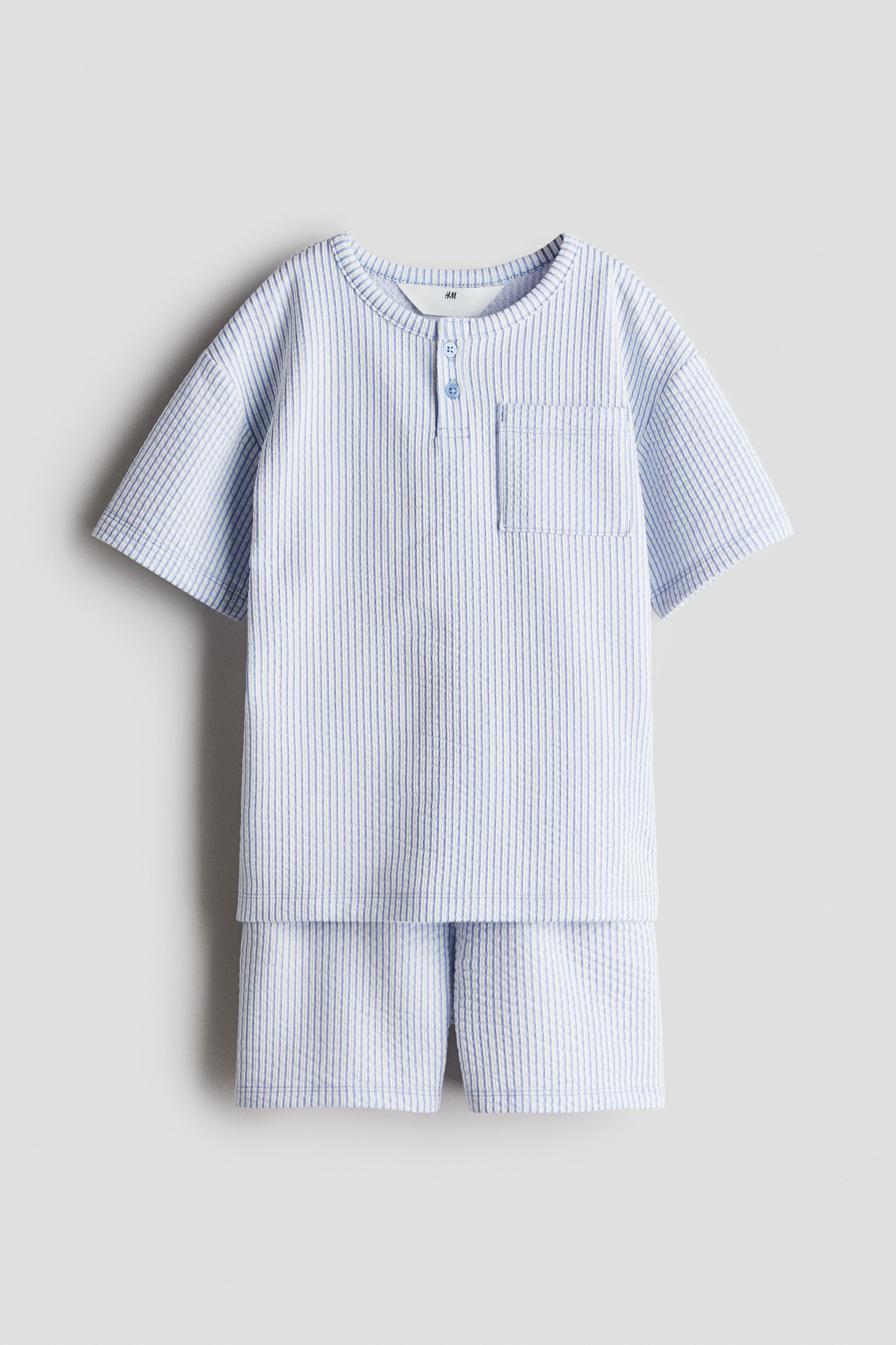 T-shirt à col tunisien et short - Bleu clair/rayé