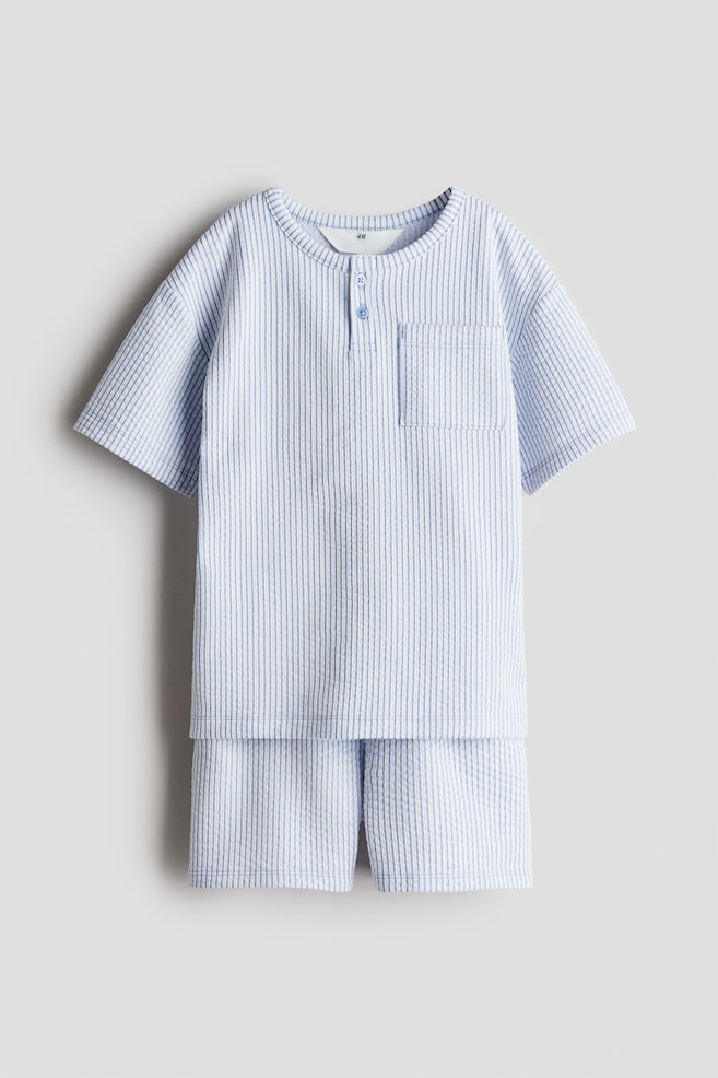 Henley top and shorts - Light blue/Striped - 1
