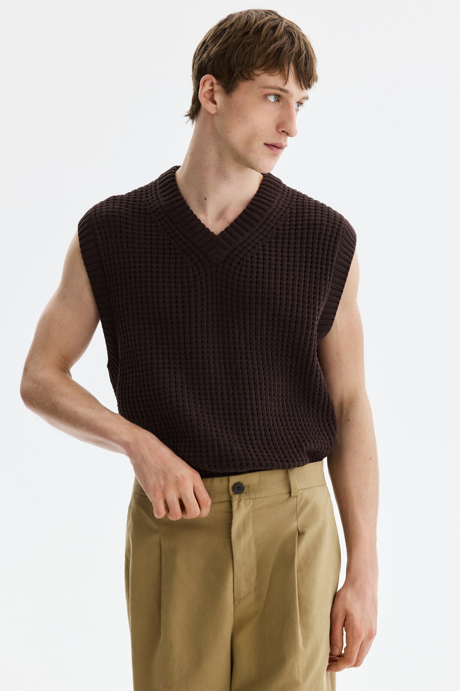 Regular Fit Sweater vest - Dark brown/Black/White - 1