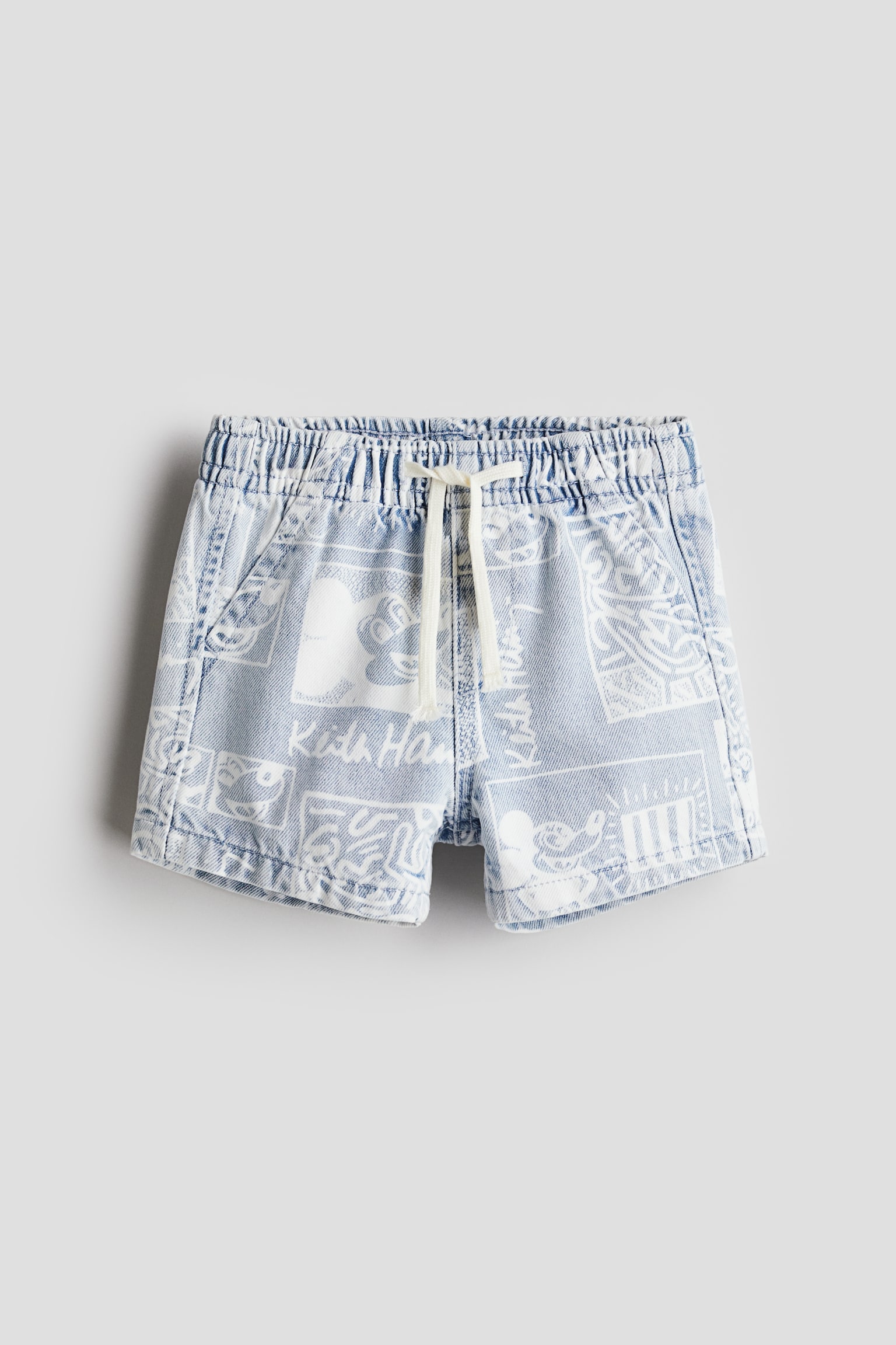 Patterned denim shorts - Light denim blue/Patterned - 1