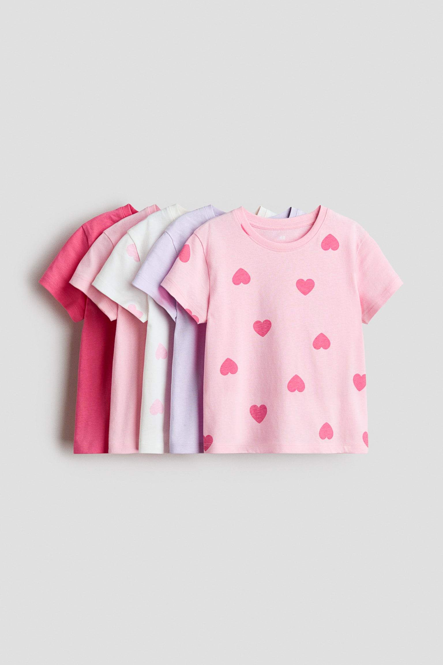 5-pack T-shirts - Light pink/Hearts/Light pink/Light green/Yellow/Dark grey/Leopard print/Light pink/Cherries/Pink/White/Beige/Light pink/Hearts/White/Polka dot/Light purple/Light green/Purple/Beige/Green - 1