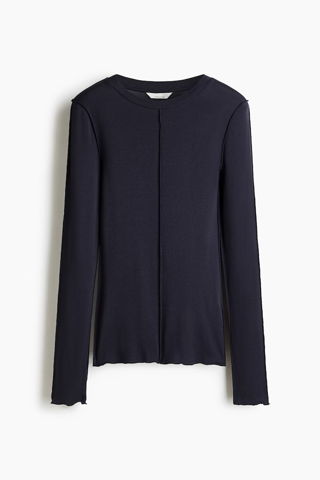 Long-Sleeved Pima Cotton Top - Dark blue - 1