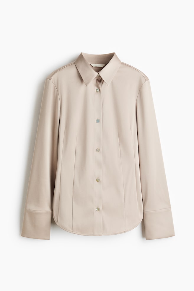 Fitted Twill Shirt - Beige/Black - 1