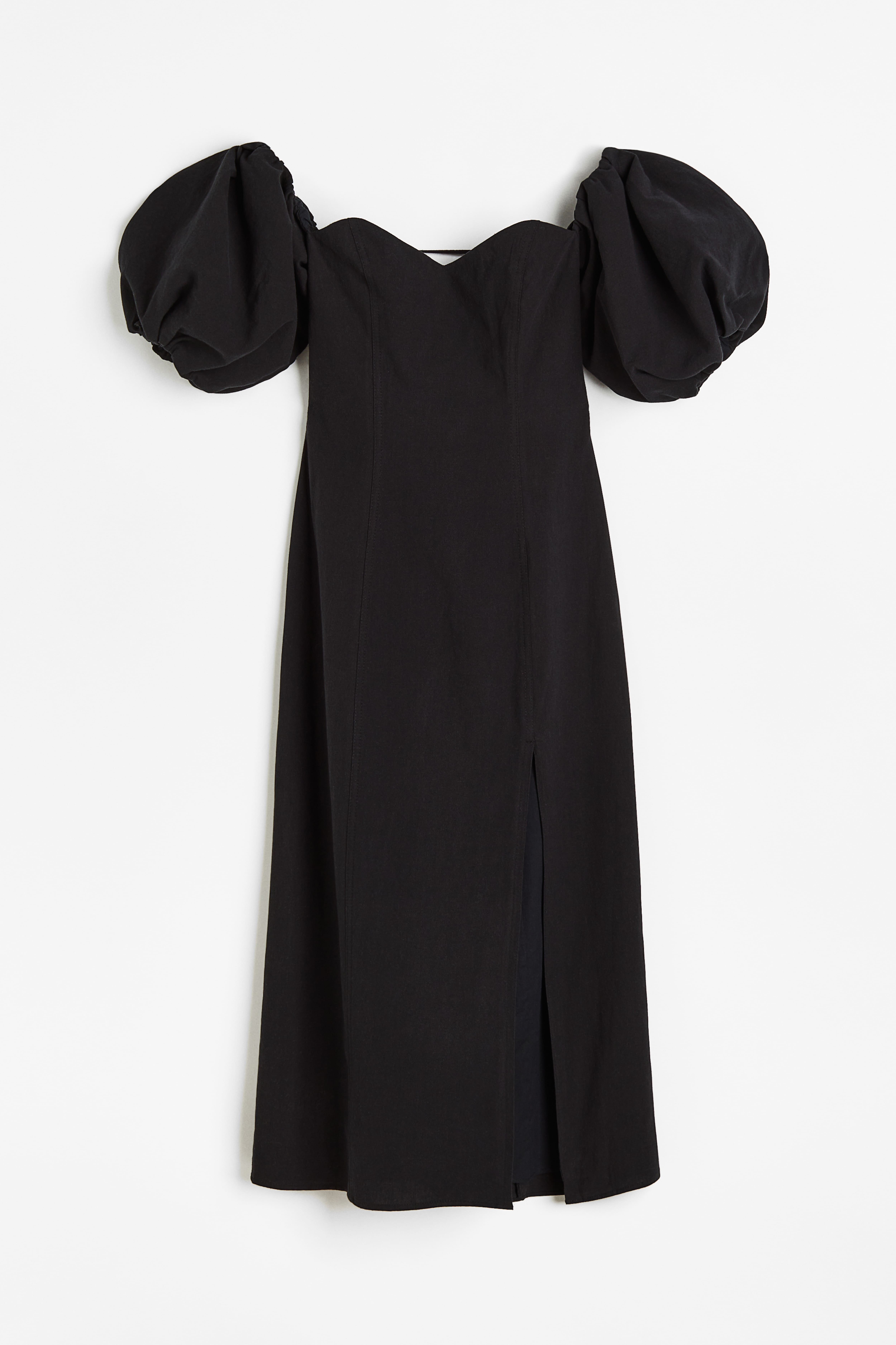 Off-the-shoulder Puff-sleeved Dress - Black - Ladies | H&M US