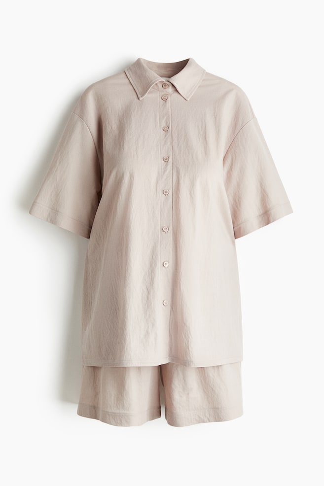 MAMA Tweedelige set - Overhemdblouse en short - Lichtbeige - 1