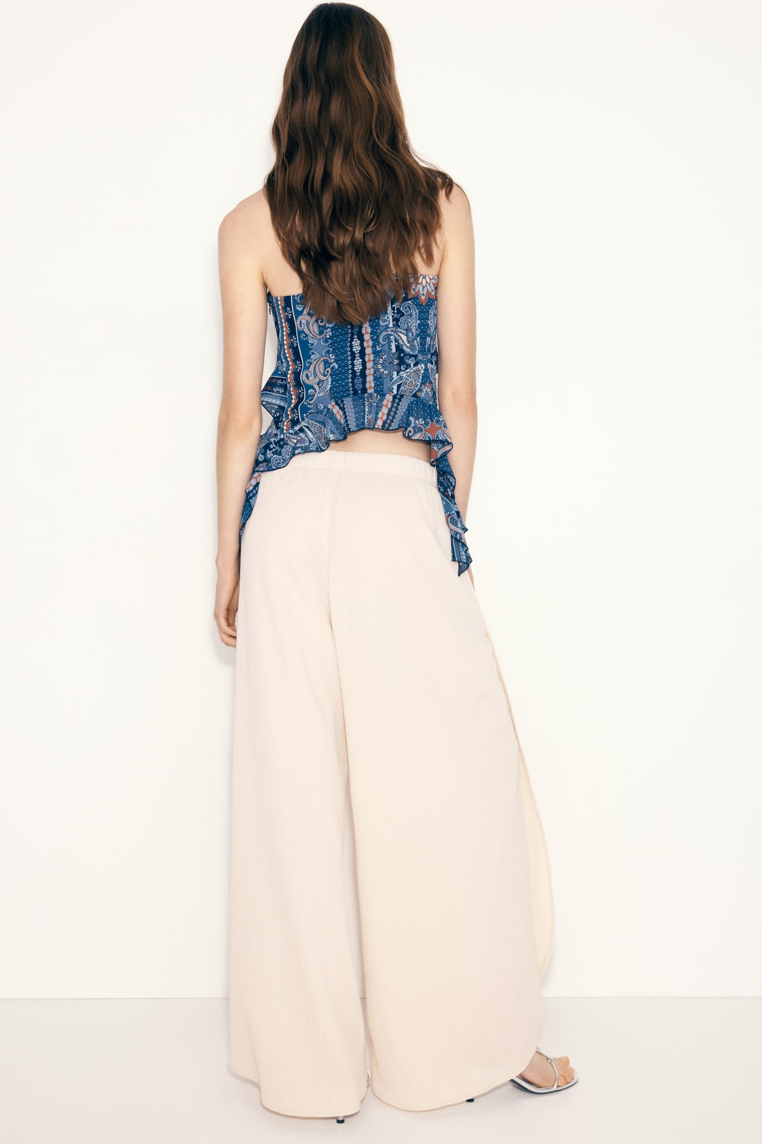Wide wrap-detail trousers - Cream/Light turquoise - 4