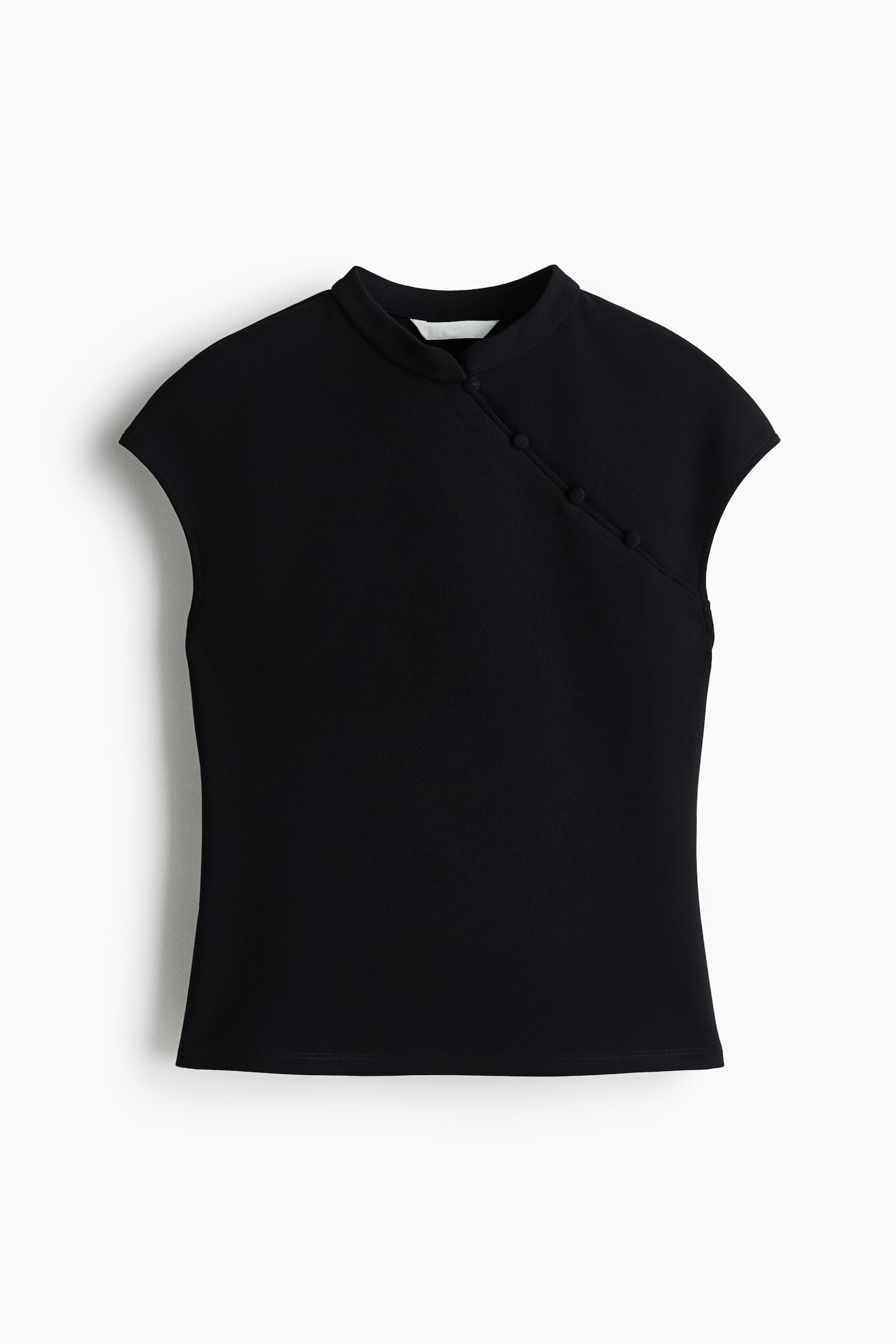 Button-detail cap-sleeved top - Black/Ivory - 1