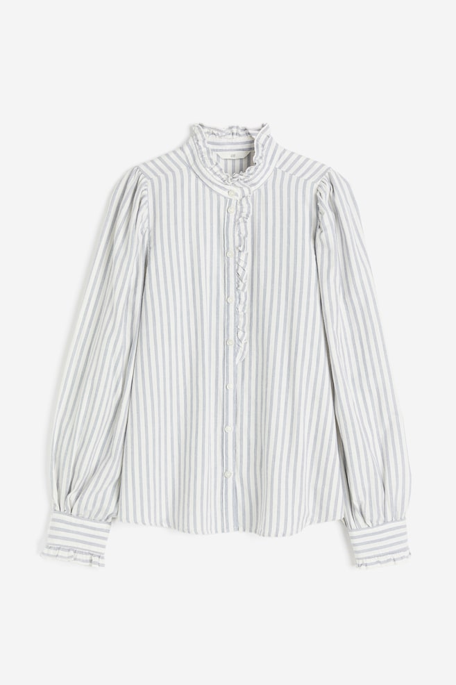 Frill-trimmed cotton blouse - White/Blue striped - 2