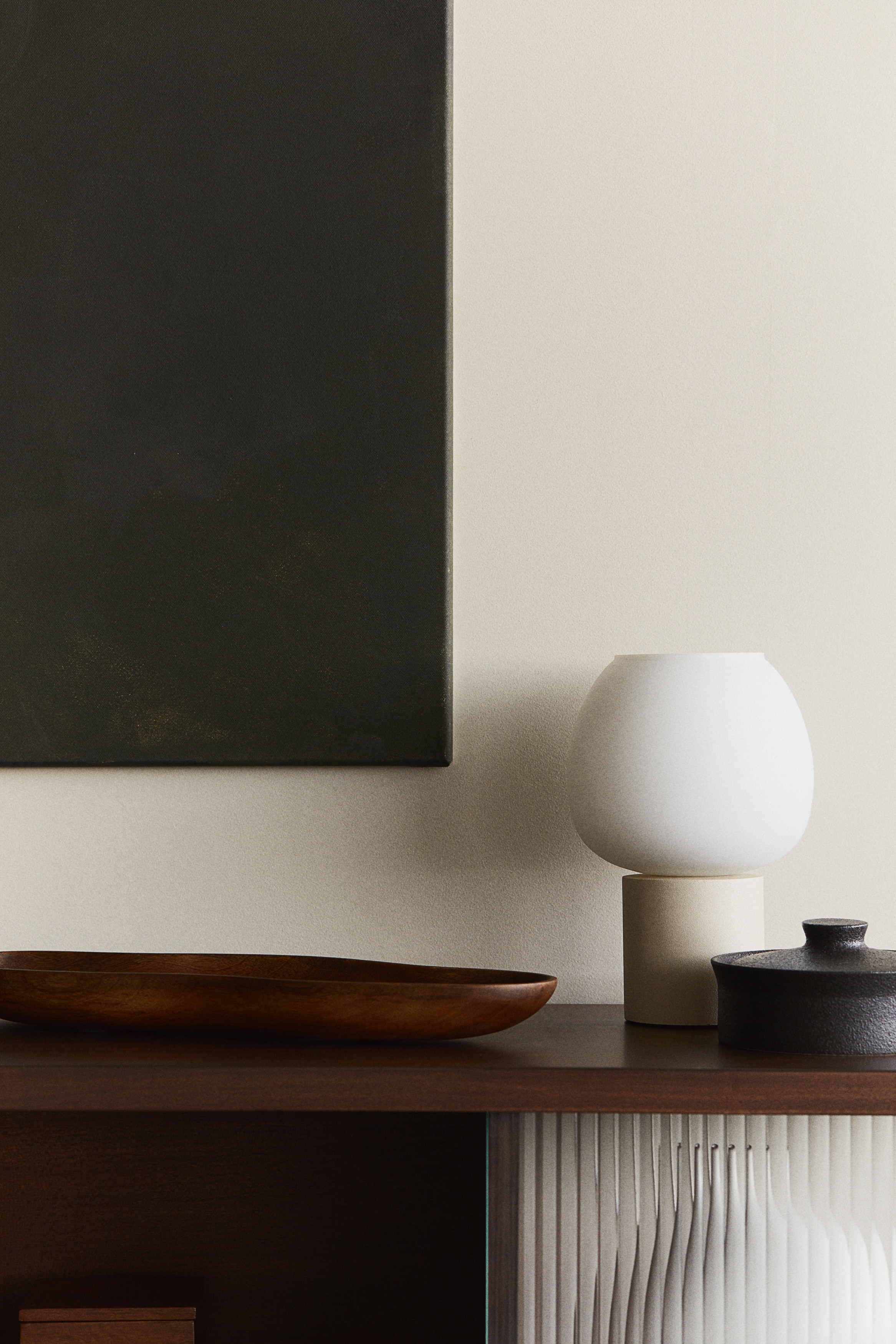 Lampe de table en bois et verre - Beige clair/color block/Marron/blanc