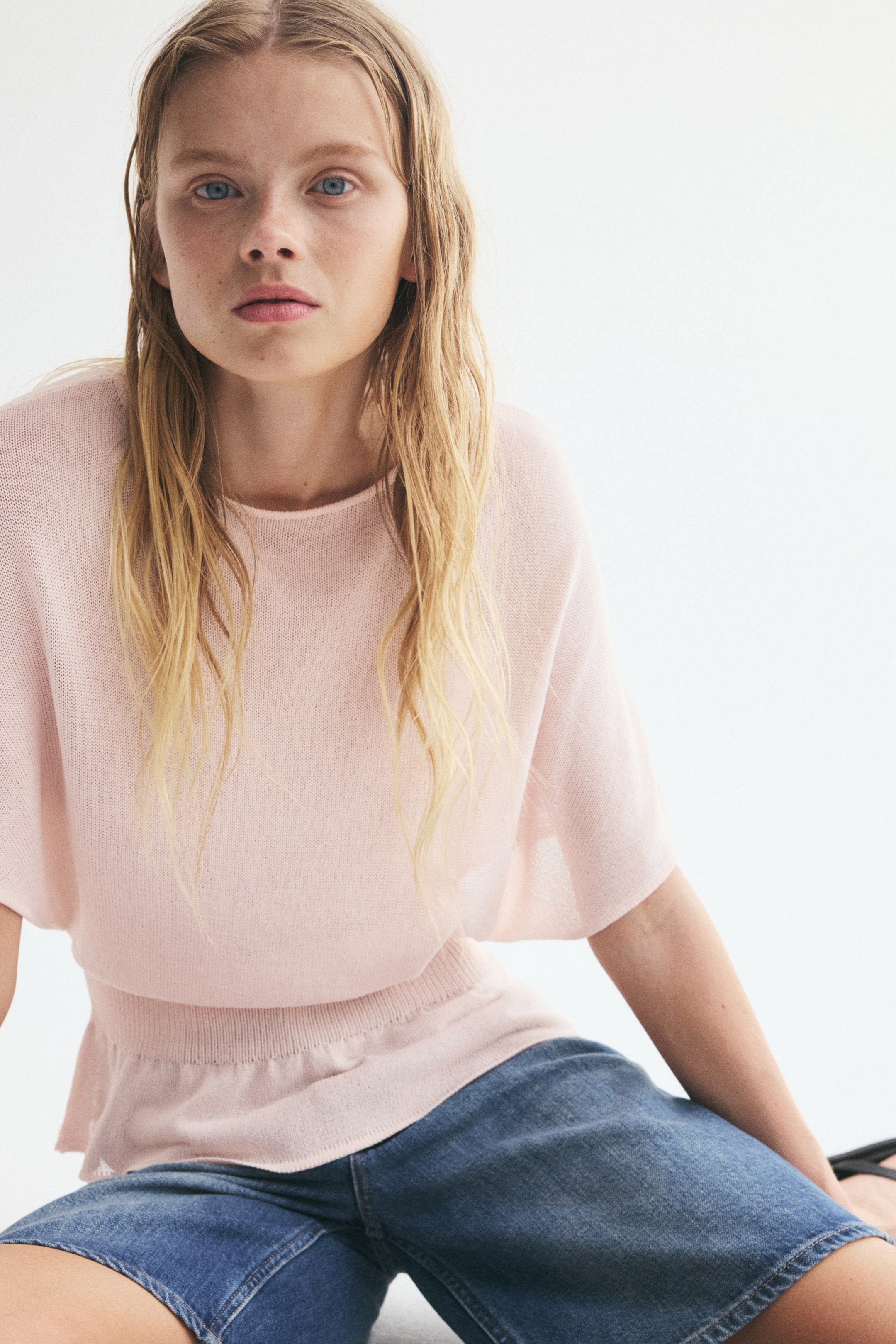 Visualizza l'immagine ingrandita: Top in maglia con scollo a barca - Rosa chiaro - DONNA | H&M CH 1