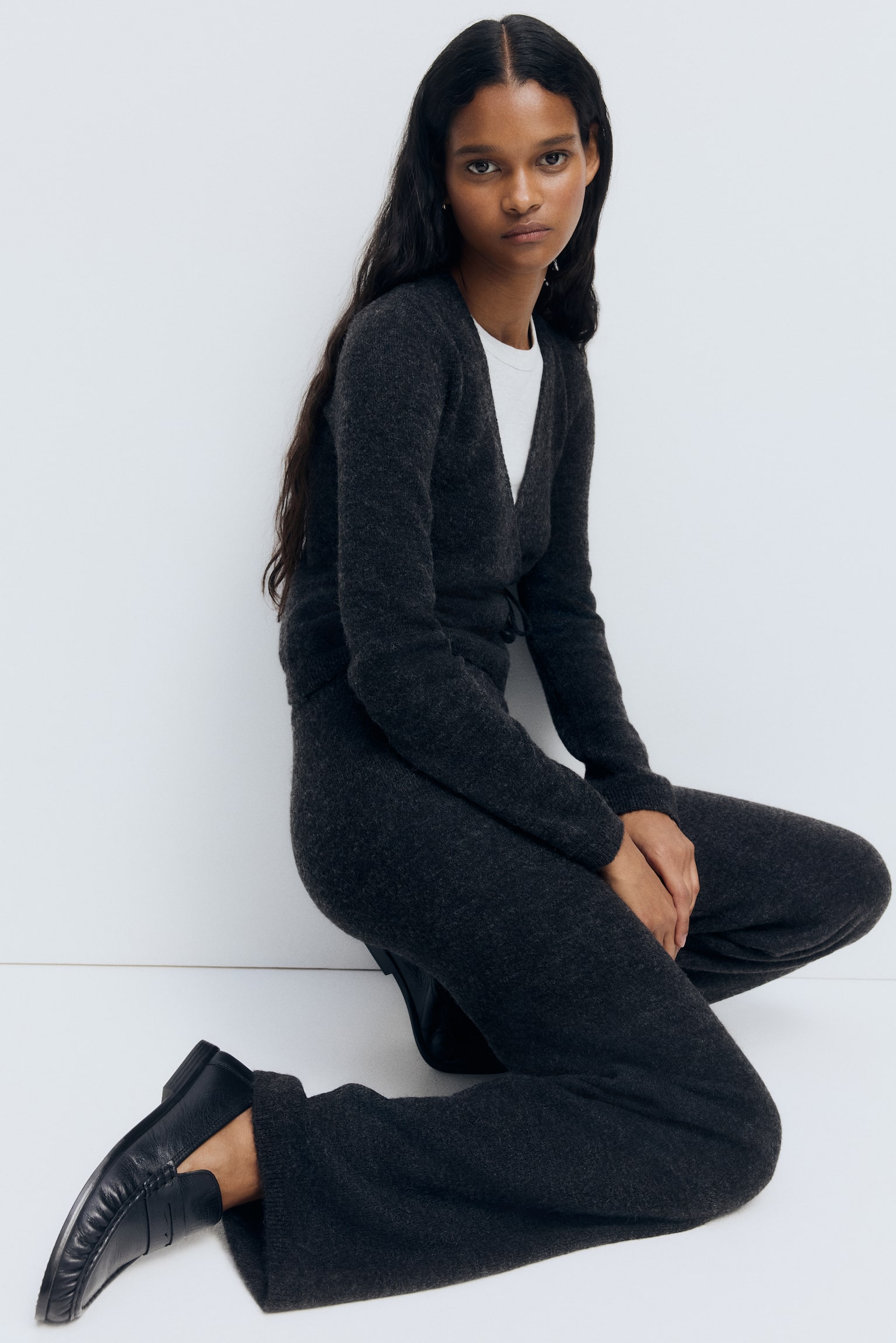 Knitted pull-on trousers - Dark grey/Light blue marl - 4