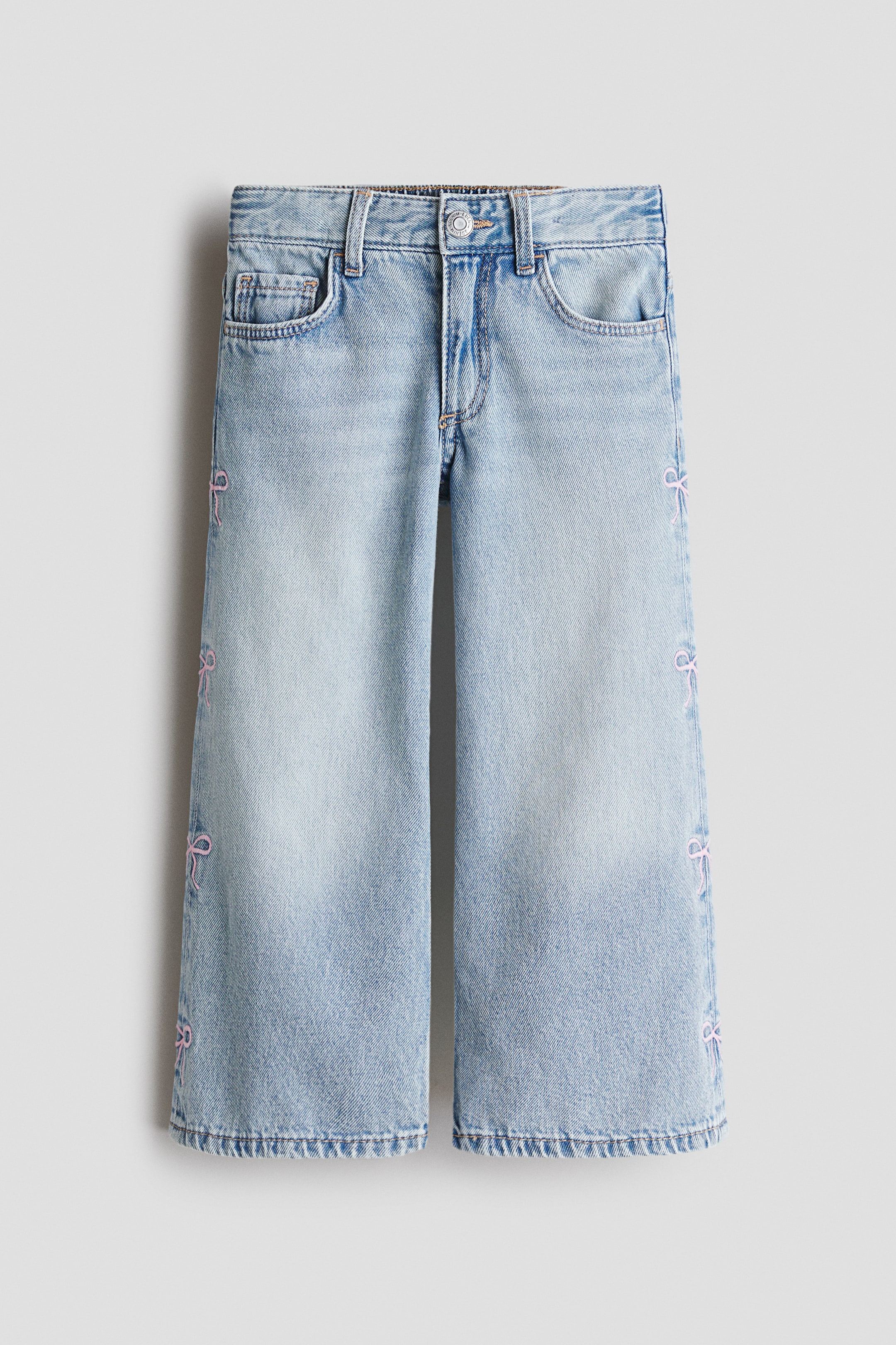 View larger image: Wide-Leg Jeans with Motif - Light denim blue/bows - Kids | H&M US 4