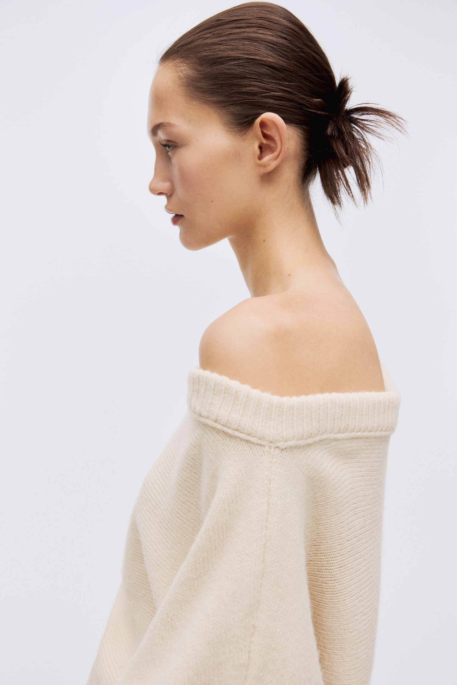 One-Shoulder Sweater - Light yellow/Dark brown - 5