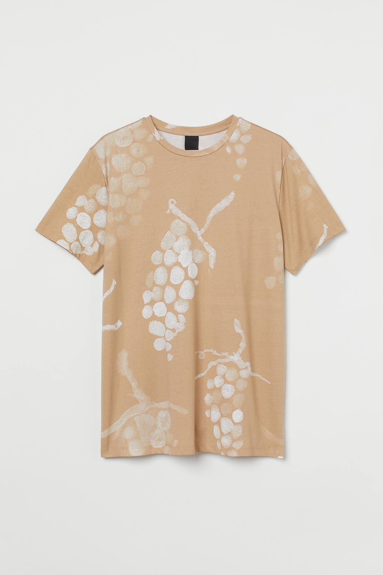 Cotton T-shirt - Round Neck - Short sleeve - Beige/grapes - Men | H&M US