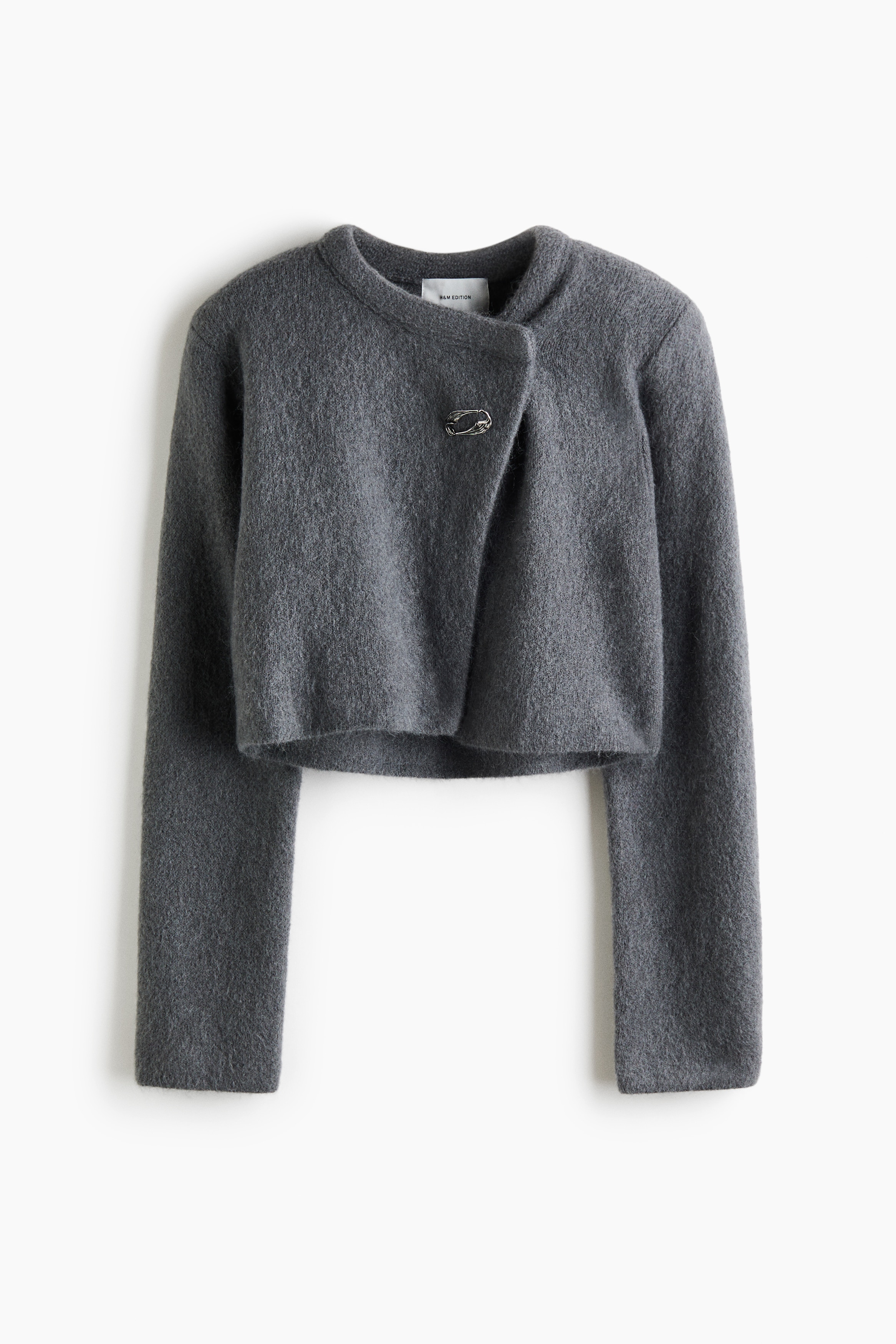 Cardigan cropped din amestec de mohair - Gri-închis