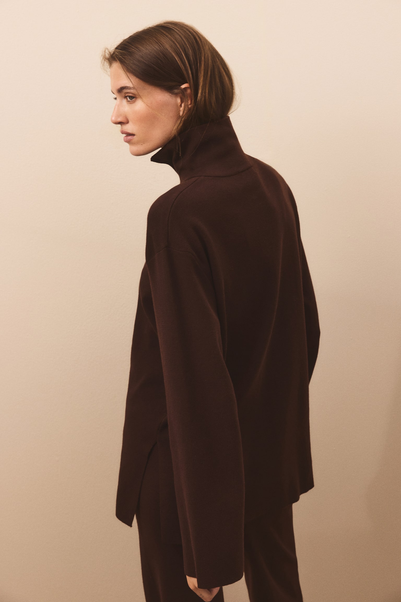 Женский свитер H&M Fine-Knit Half-Zip, цвет: Тёмный коричневый — фото 6