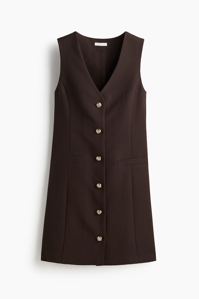 Button Front Dress - Dark brown/Beige/Black - 1