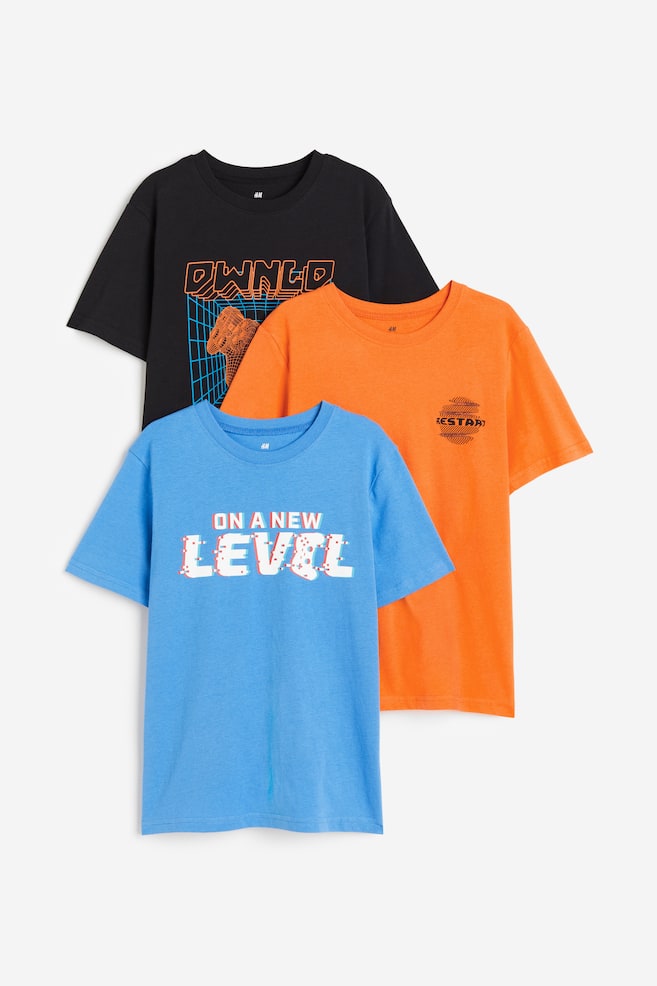 3-pak T-shirt i bomuld - Orange/Gaming/Lysegul/Salviegrøn/Sort/Graffiti/Grålilla/Gråmeleret/dc/dc - 1