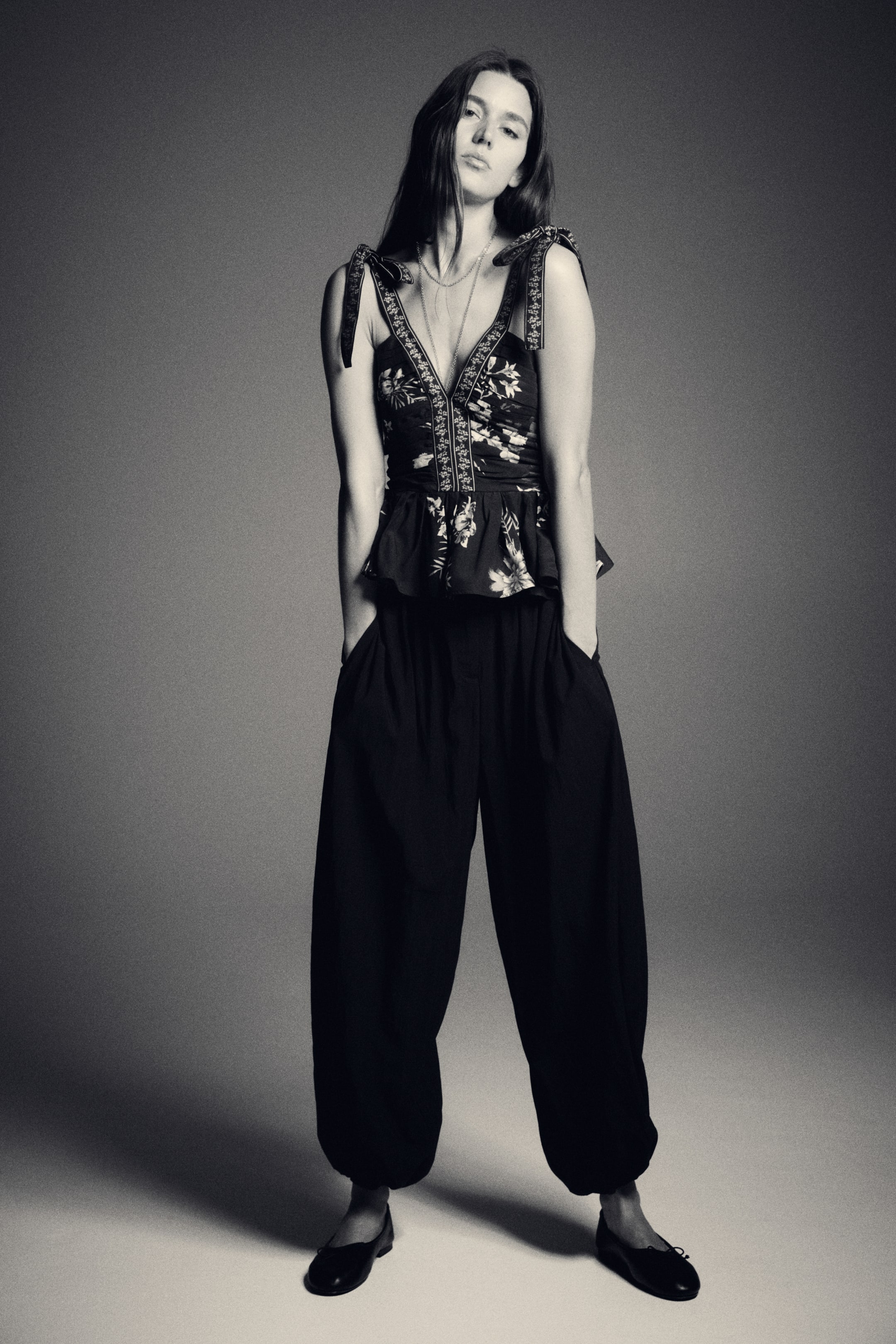 View larger image: Tie-strap peplum top - Black/Floral - Ladies | H&M IN 3