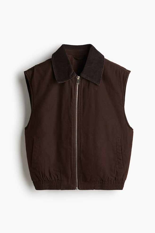 Corduroy-collar gilet - Dark brown/Dark khaki green - 1