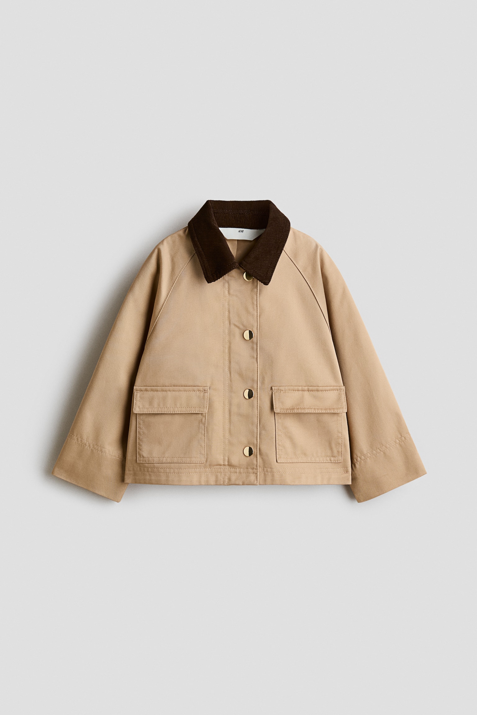 Utility Jacket with Corduroy Collar - Beige